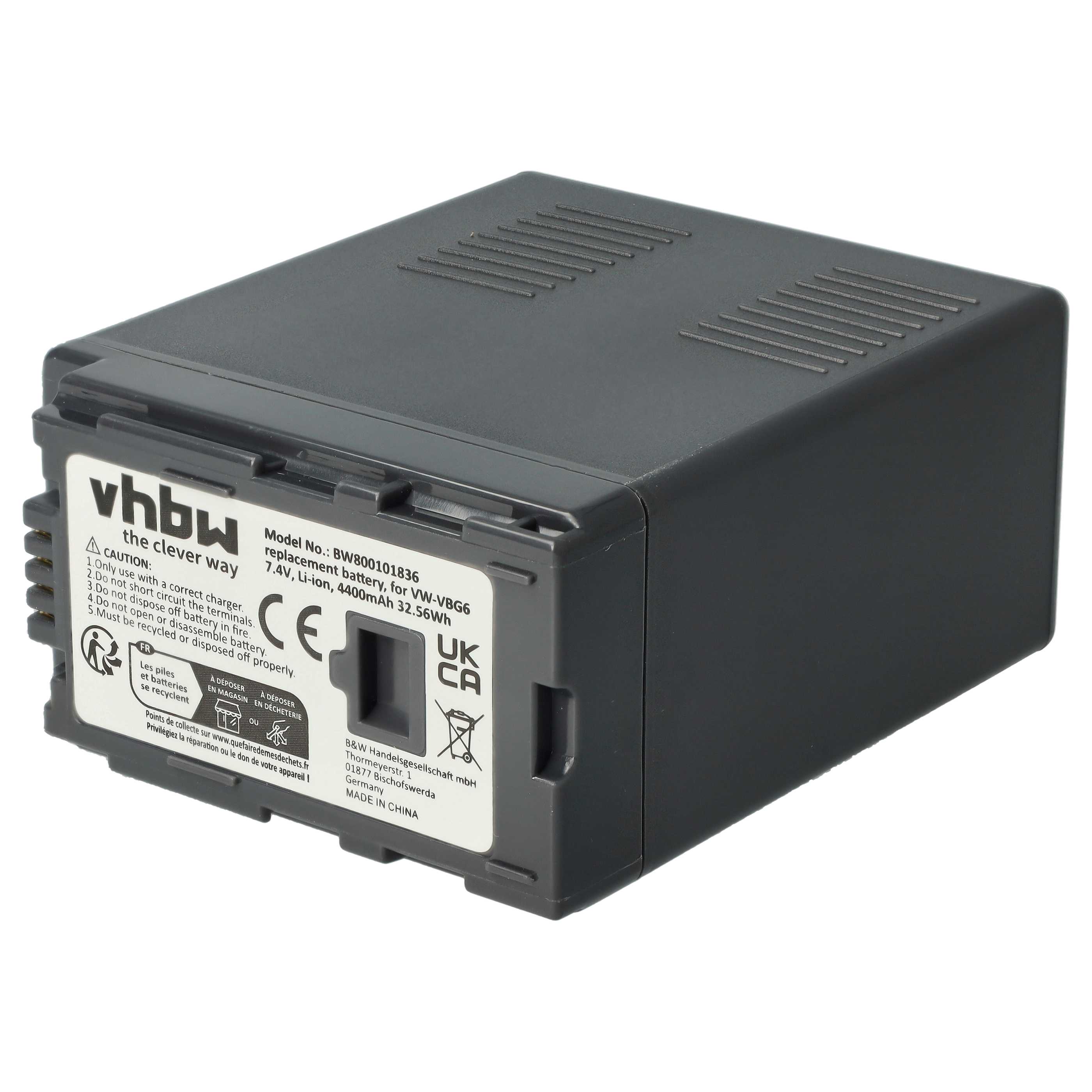 Videocamera Battery replaces Panasonic VW-VBG6 - 4400 mAh 7.4 V Li-Ion
