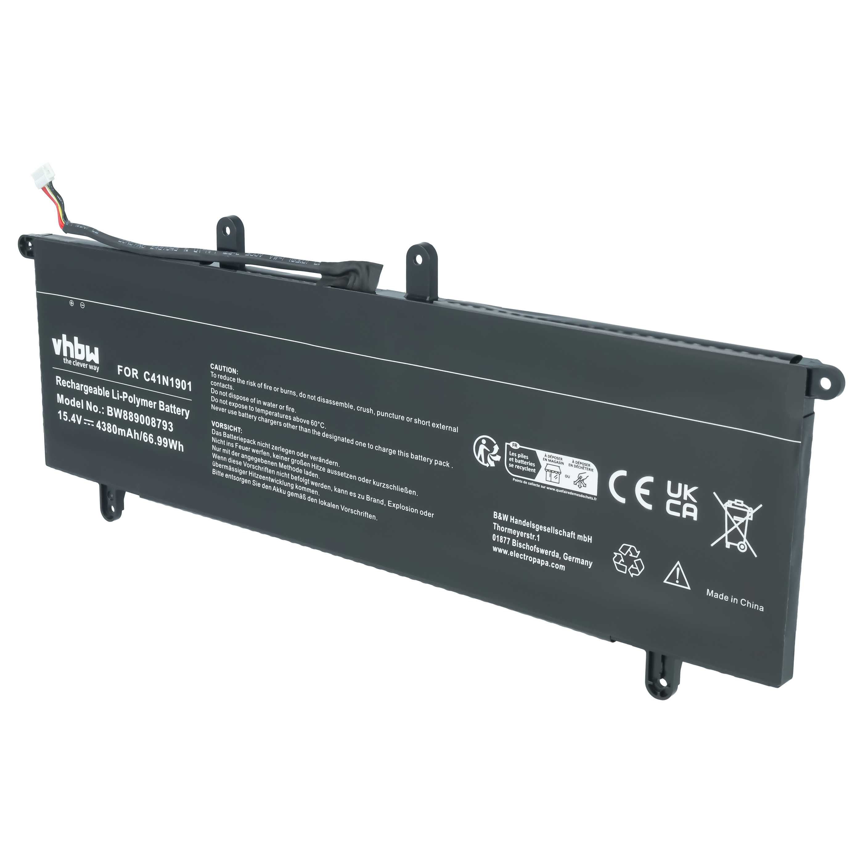 Notebook-Akku als Ersatz für Asus 0B200-03520000, 0B200-03520100, C41N1901 für Asus - 4380mAh 15,4V Li-Polymer