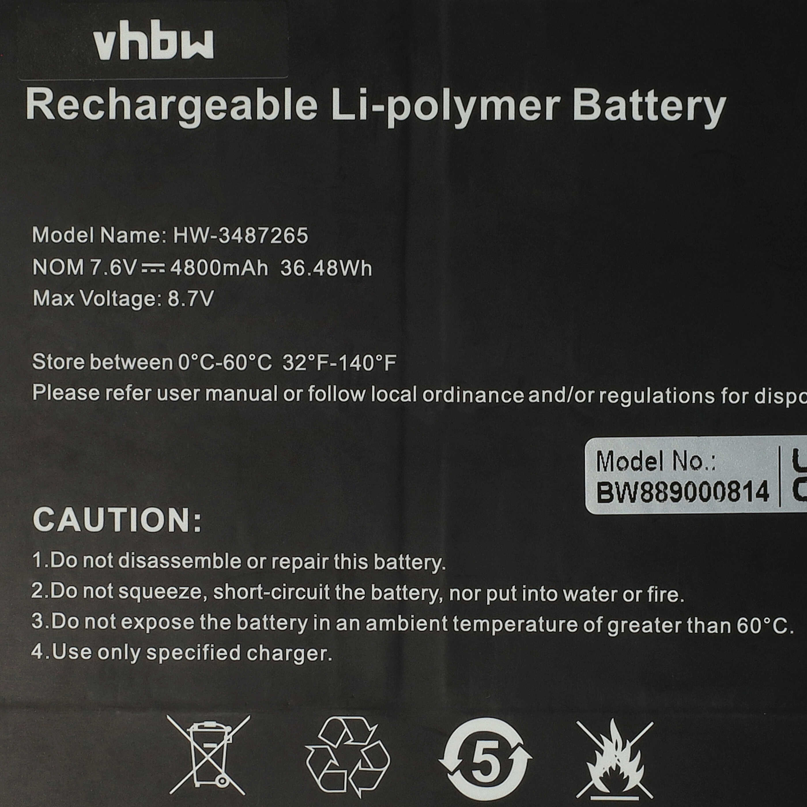 Akumulator do laptopa zamiennik Trekstor 3487265P, HW-3487265, TH116A - 4800 mAh 7,6 V LiPo