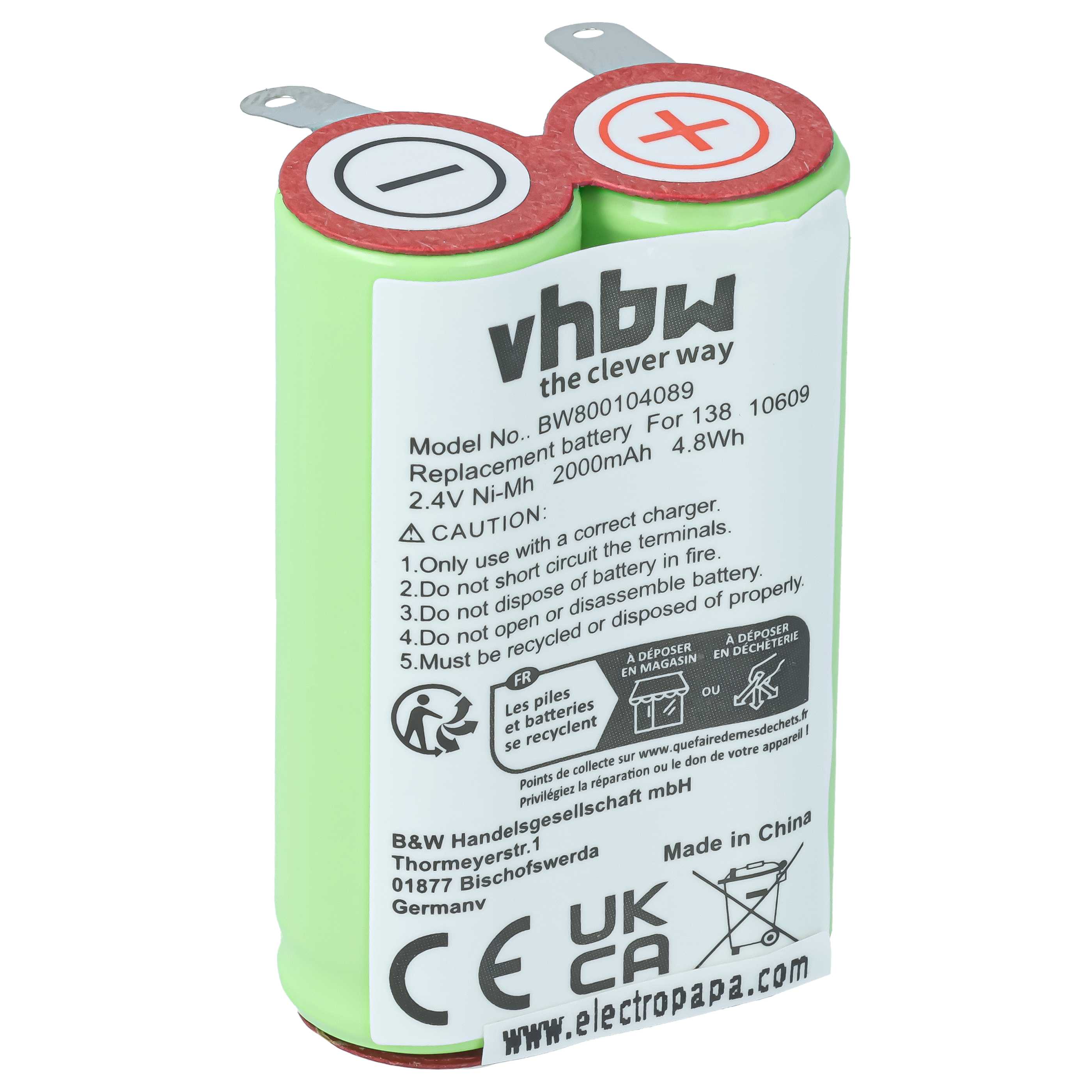 Batería recargable reemplaza 138 10609 para afeitadora - 2000 mAh 2,4 V NiMH