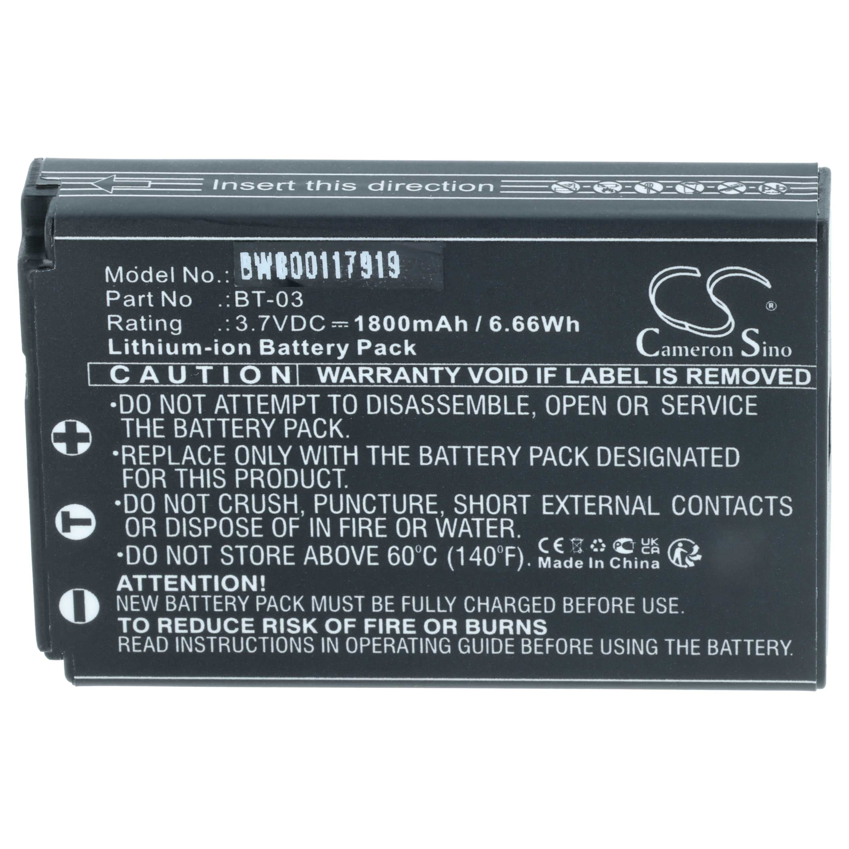 2x Battery replaces Zoom BT-03 - 1800mAh, 3.7V, Li-Ion