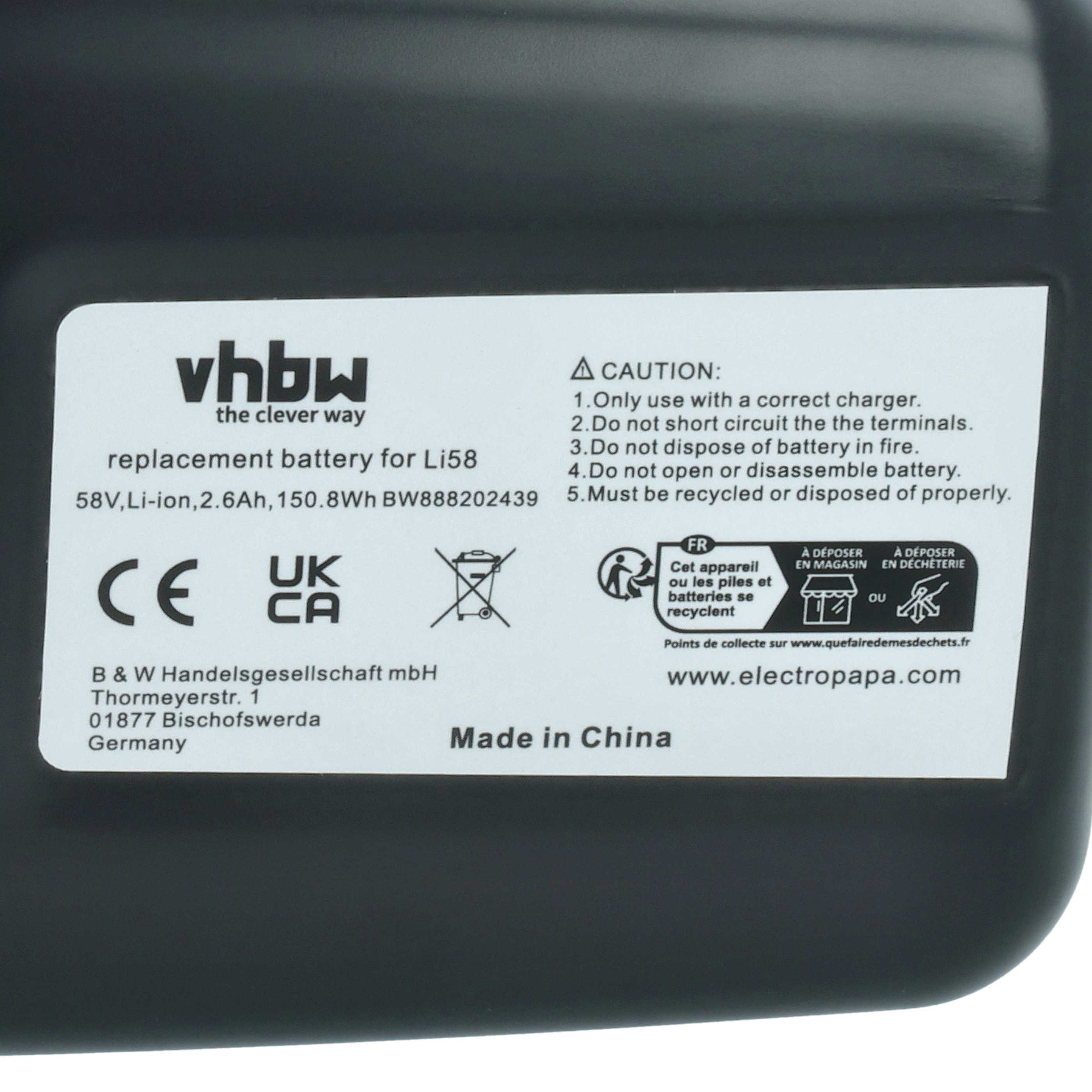 Battery suitable for McCulloch, Jonsered, Poulan Pro - 2600 mAh 58 V Li-Ion, black