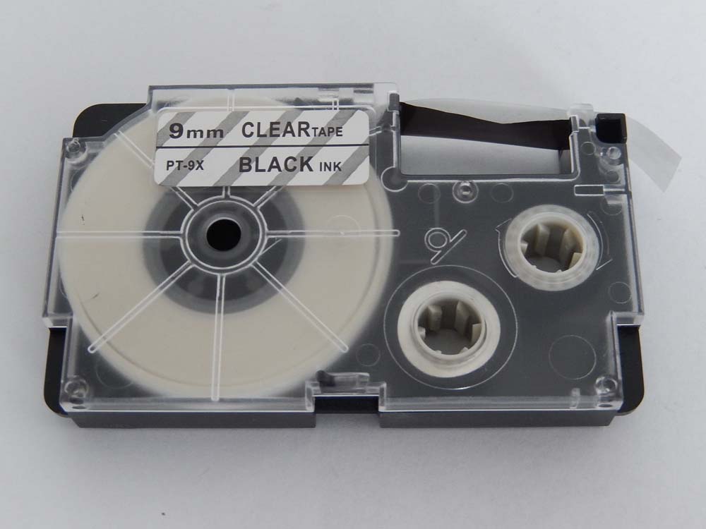 Cassette à ruban remplace Casio XR-9X, XR-9X1 - 9mm lettrage Noir ruban Transparent