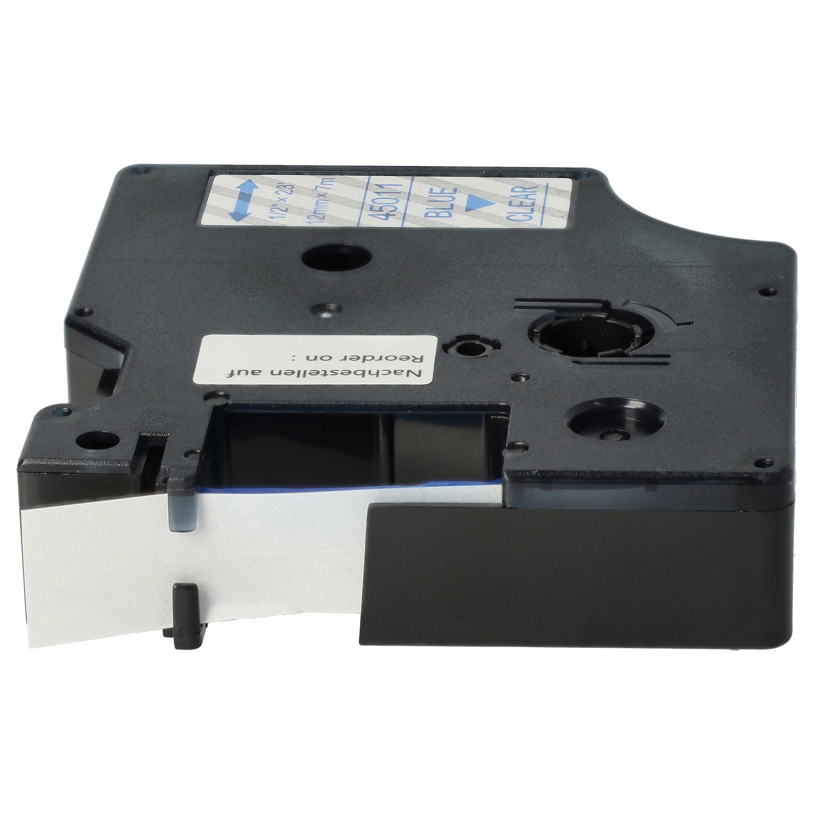 Label Tape replaces Dymo D1, 45011 - 12 mm Blue to Transparent