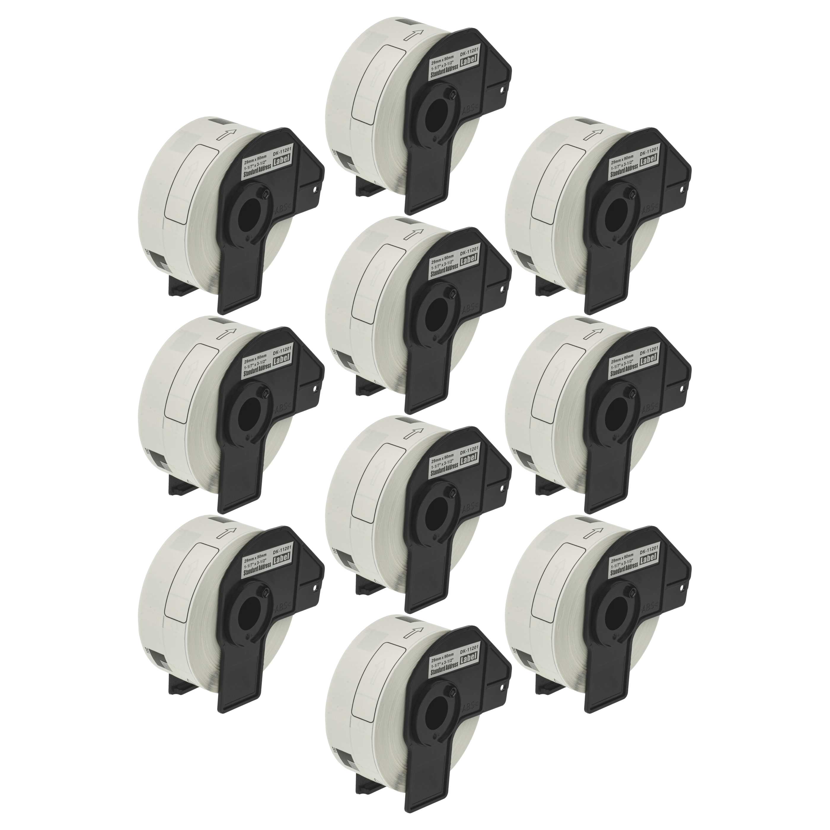 10x Label Roll replaces Brother DK-11201 Labeller - Premium 29 mm x 90 mm + Holder