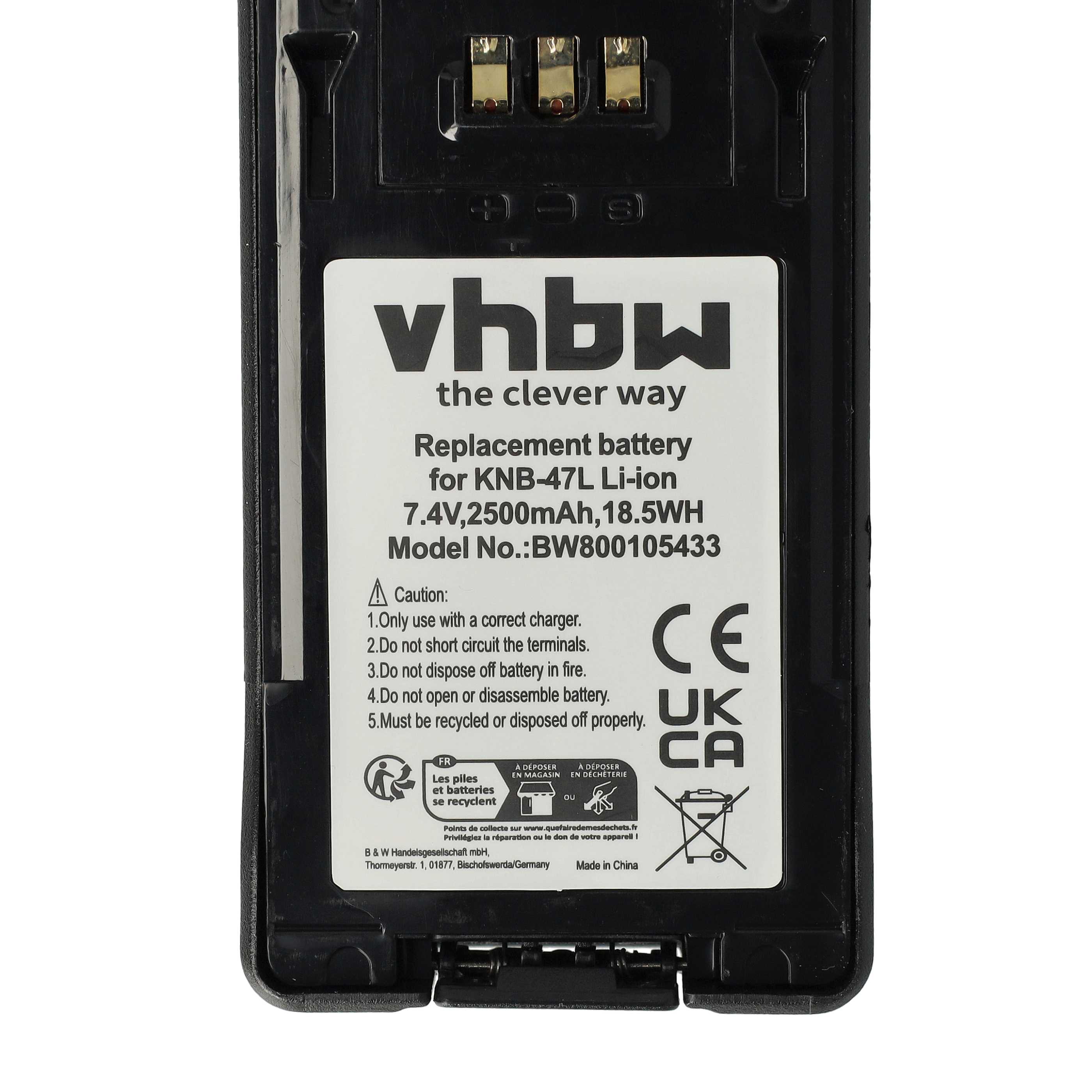 Batteria sostituisce Kenwood KNB-47L, KNB-48L, KNB-48, KNB-47 per dispositivo radio - 2500mAh 7,4V Li-Ion