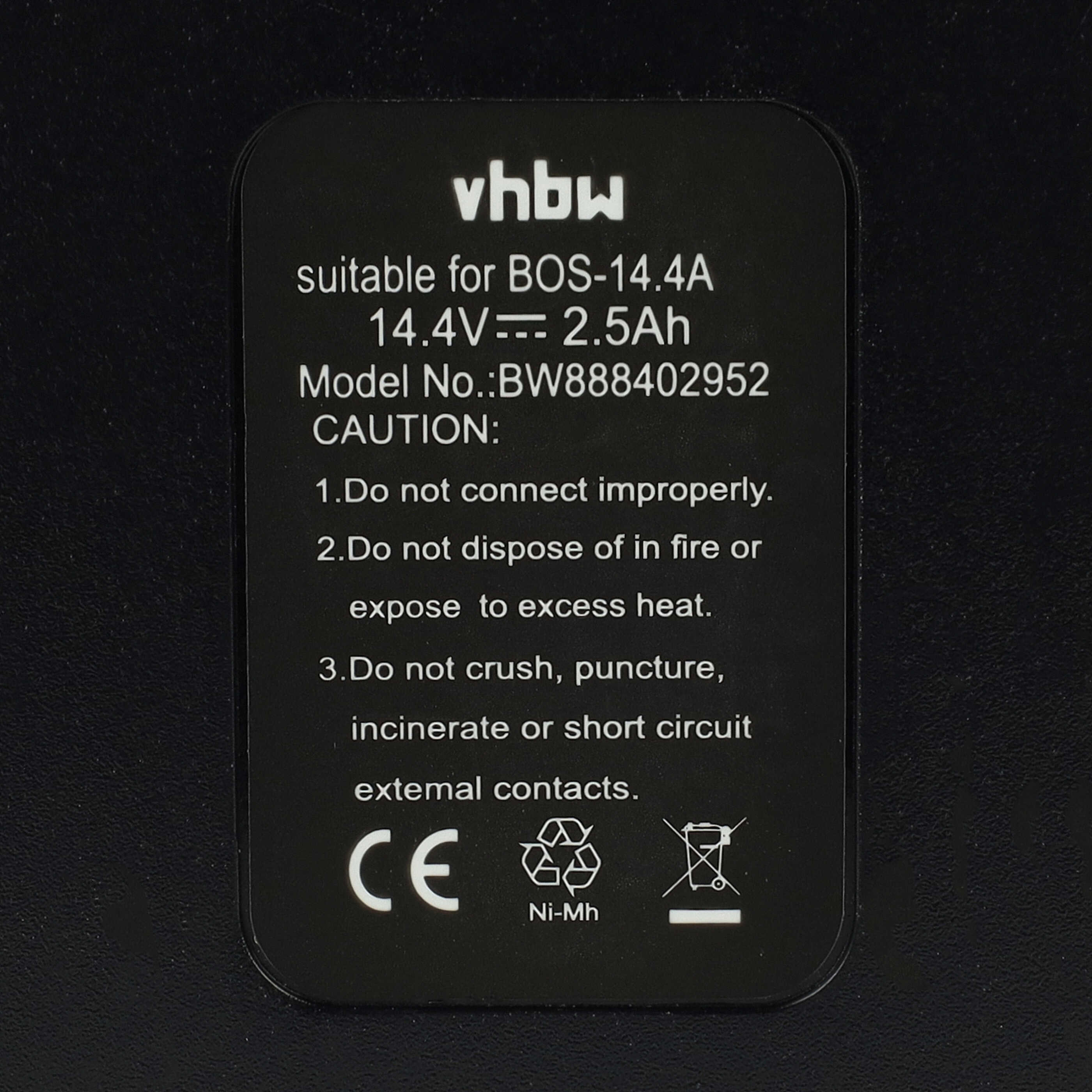 Batterie remplace Bosch 2 607 335 263, 1617S0004W pour outil électrique - 2500 mAh, 14,4 V, NiMH