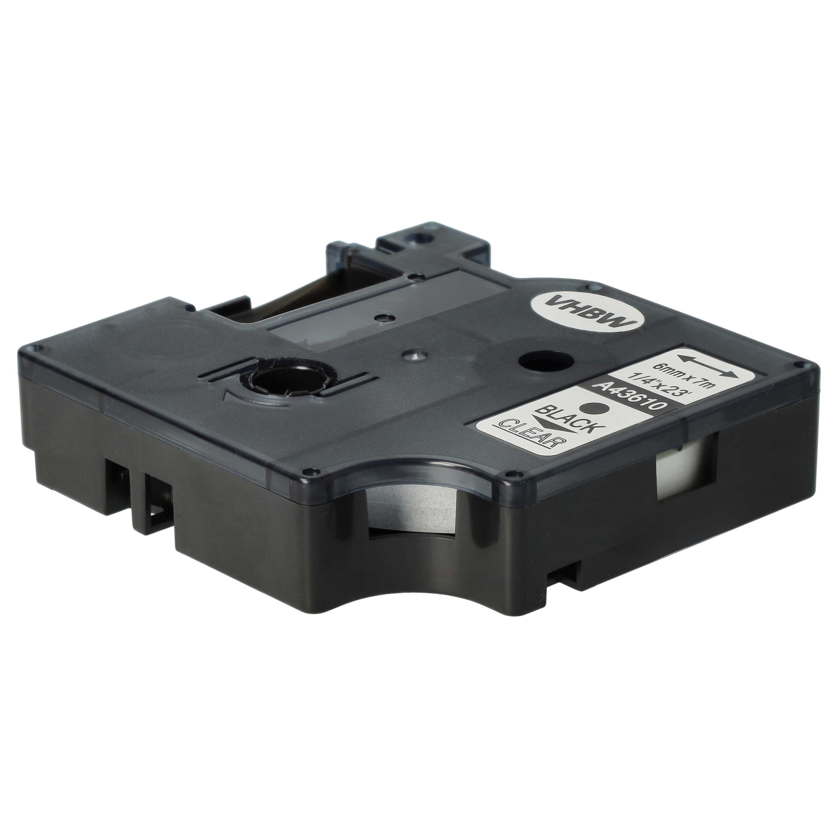 Label Tape replaces Dymo D1, 43610 - 6 mm Black to Transparent