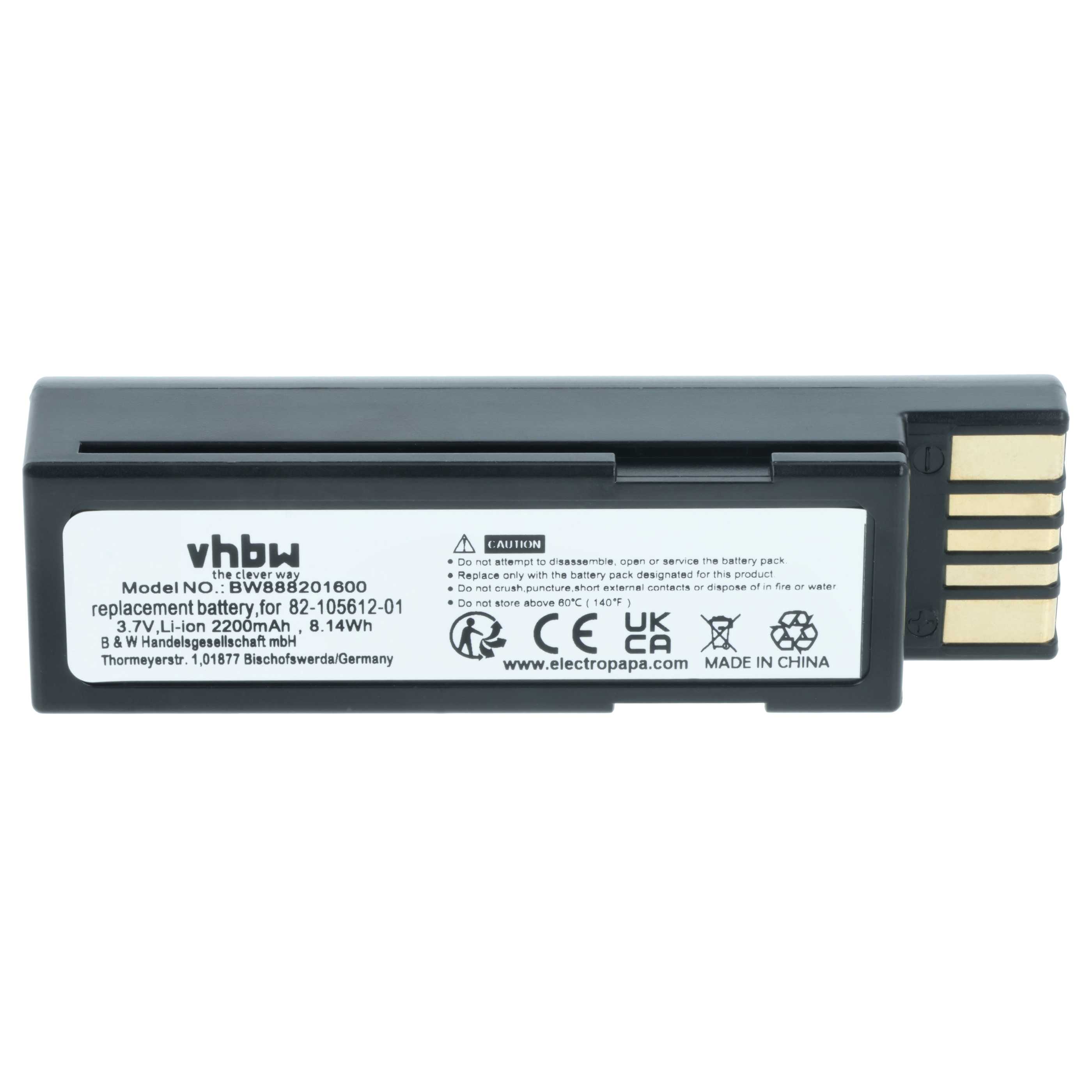 2x Akku als Ersatz für Zebra BTRY-36IAB0E-00, 82-166537-01 für Zebra Barcodescanner - 2200mAh 3,7V Li-Ion