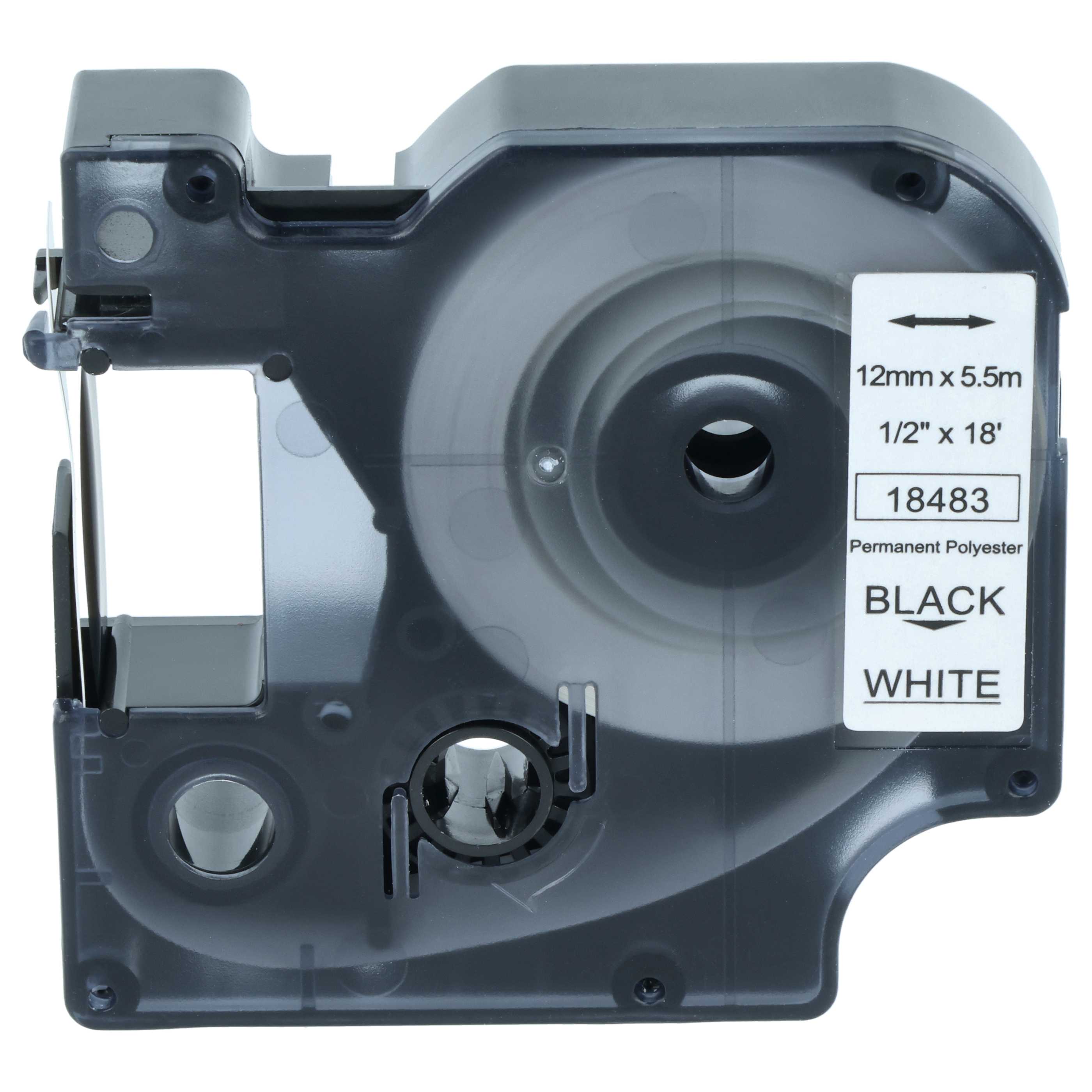 Cassette à ruban remplace Dymo 18483 - 12mm lettrage Noir ruban Blanc, plastique, polyester