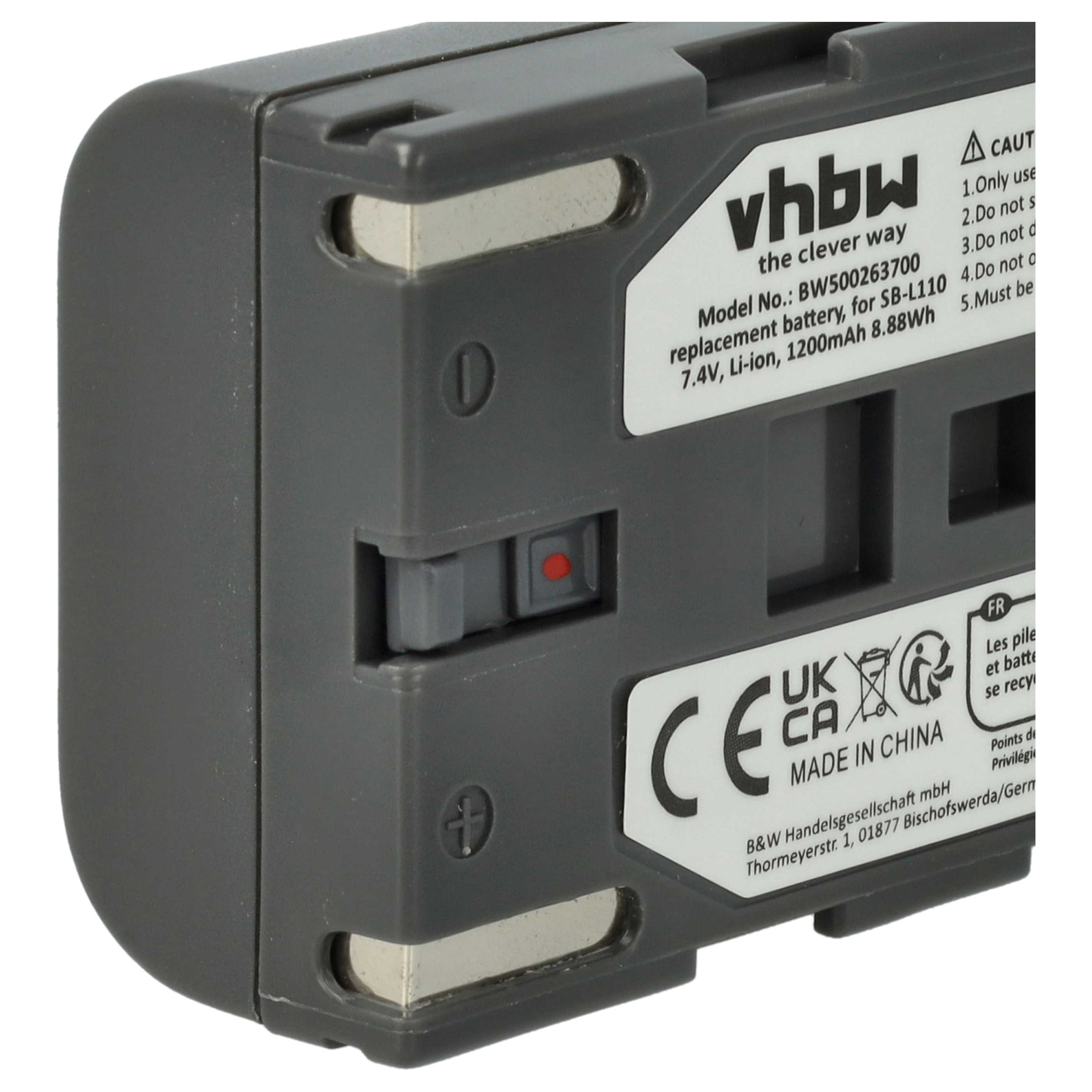 Videocamera 3x Battery replaces Samsung SB-L110, SB-L70R, SB-L70, SB-L70A, BB13-SS014 - 1200 mAh 7.4 V Li-Ion