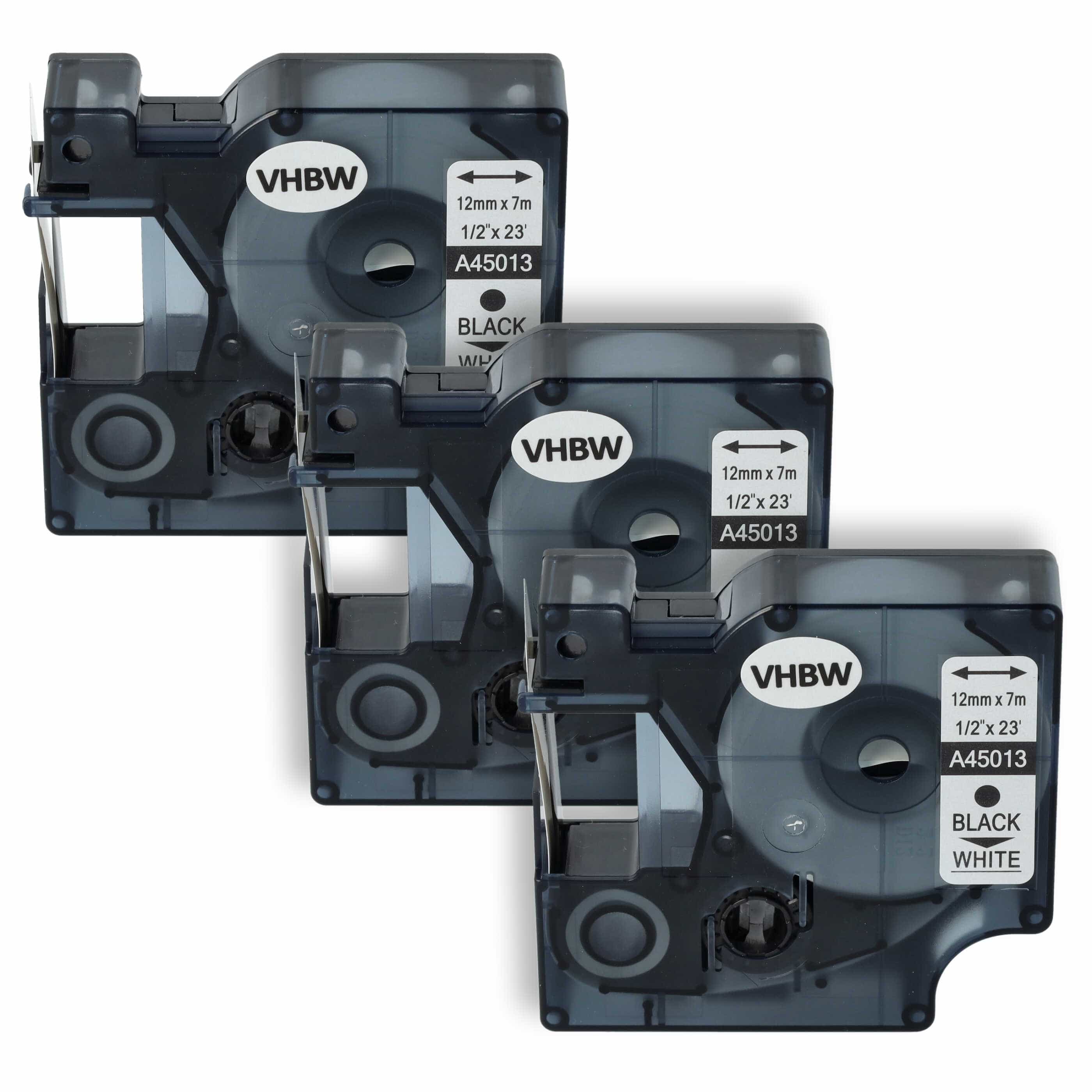 3x Label Tape replaces Dymo S0720530, D1 - 12 mm Black to White