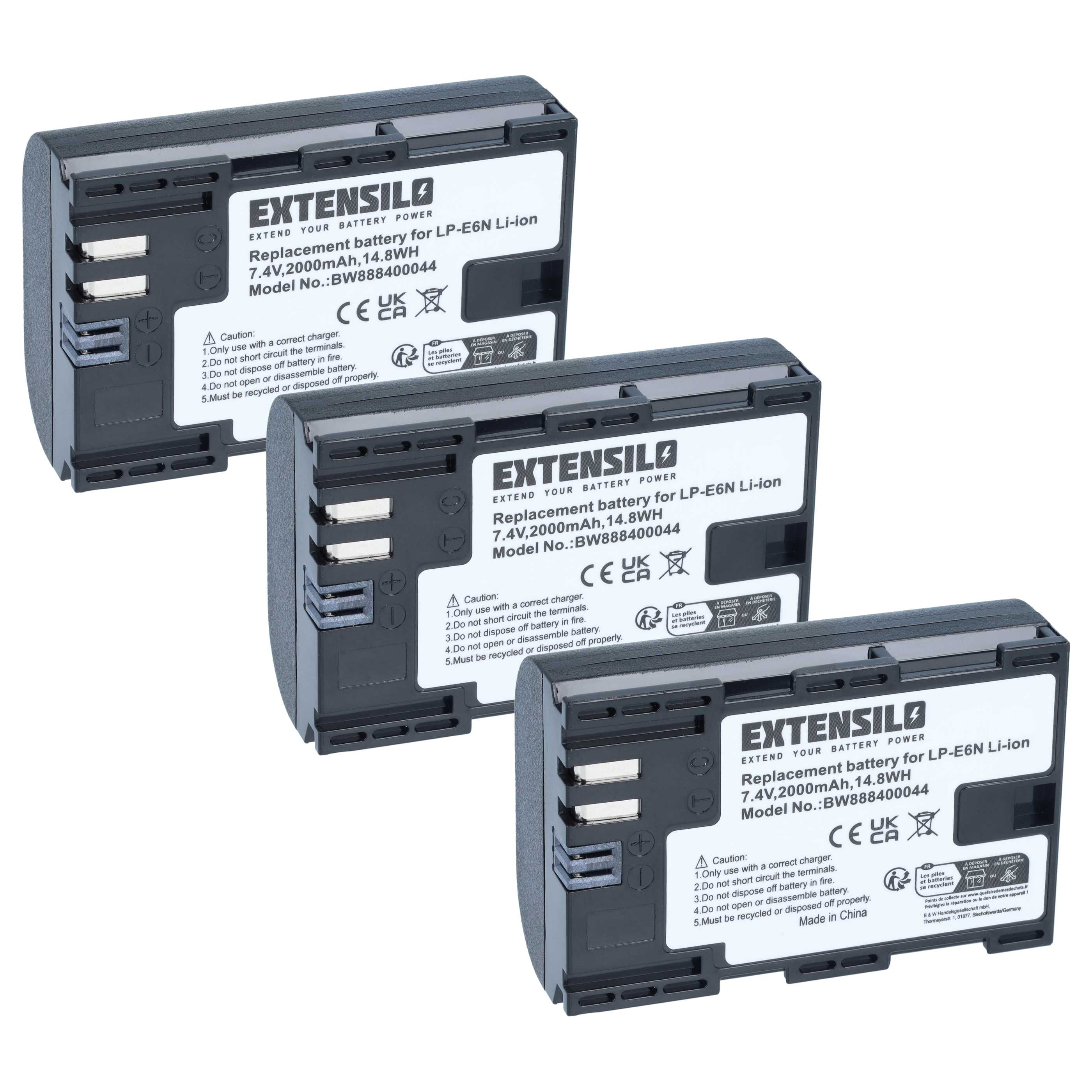 Kamera-Akku (3 Stück) als Ersatz für Canon LP-E6N für Blackmagic - 2000mAh 7,4V Li-Ion
