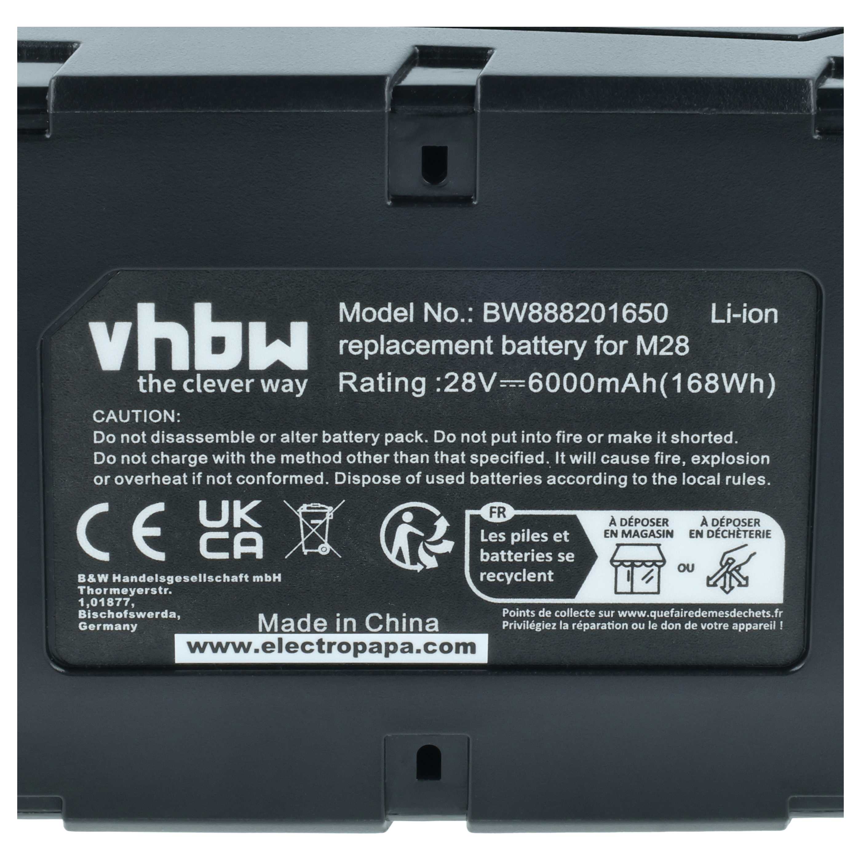 Batteria sostituisce AEG Milwaukee 48-11-1830, 48-11-2830, 48-11-2850 per attrezzo - 6000mAh 28V Li-Ion