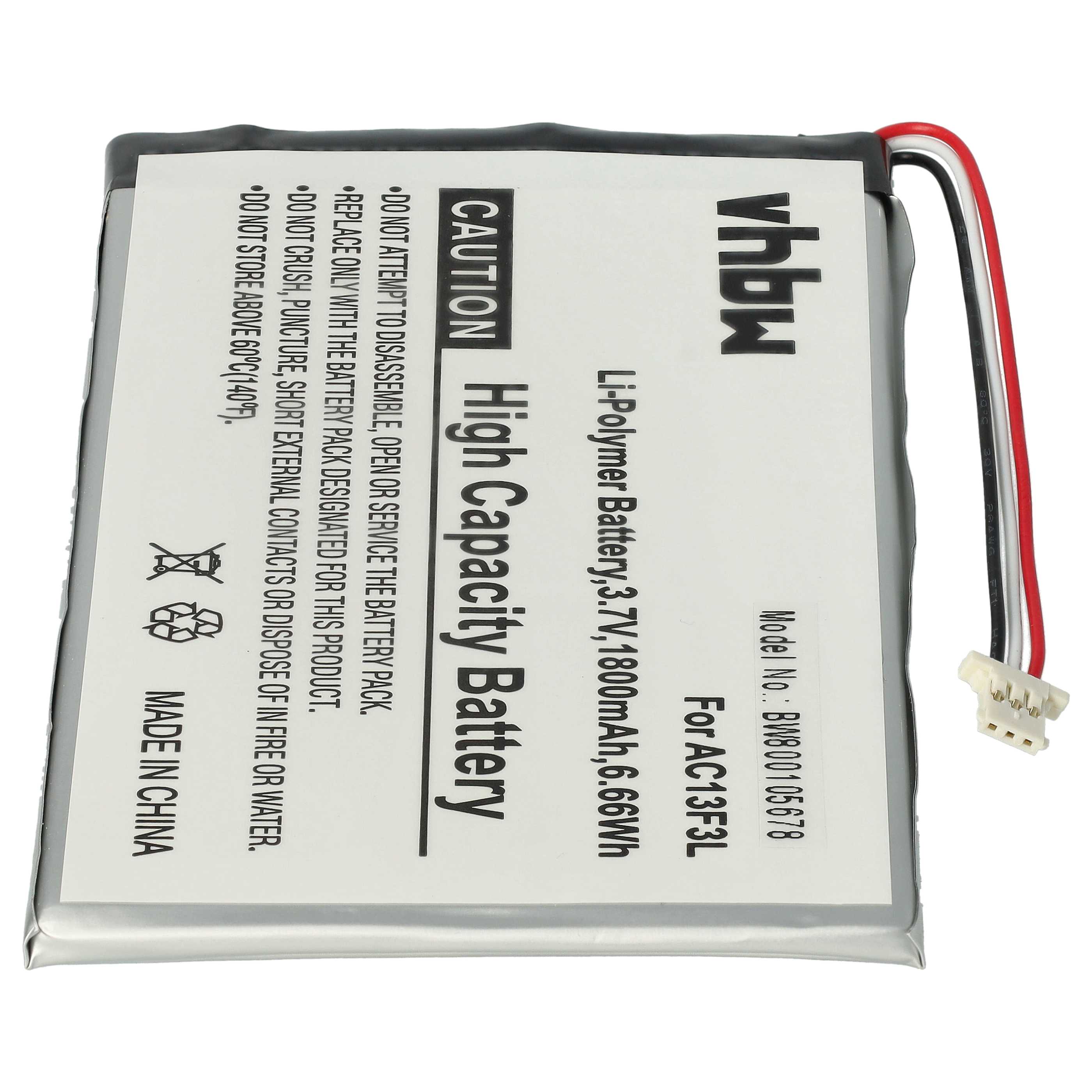 Tablet Battery Replacement for Acer KT.0010G.002D, BAT-715(1ICP5/58/94) - 1800 mAh 3.7 V Li-polymer