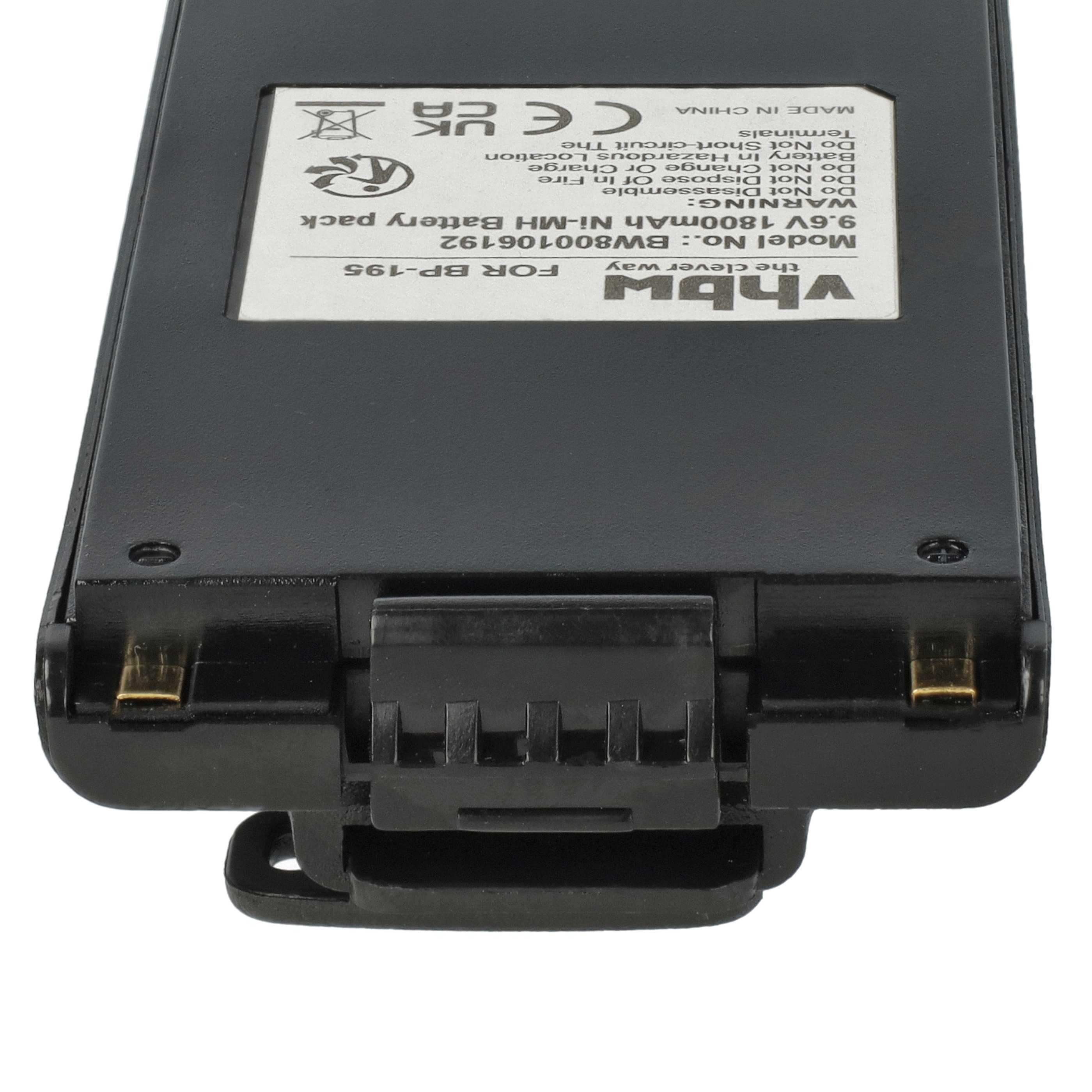 Radio 2x Battery replaces Icom BP-195, BP-196H, BP-196, BP-196R - 1800 mAh 9.6 V NiMH + Belt Clip