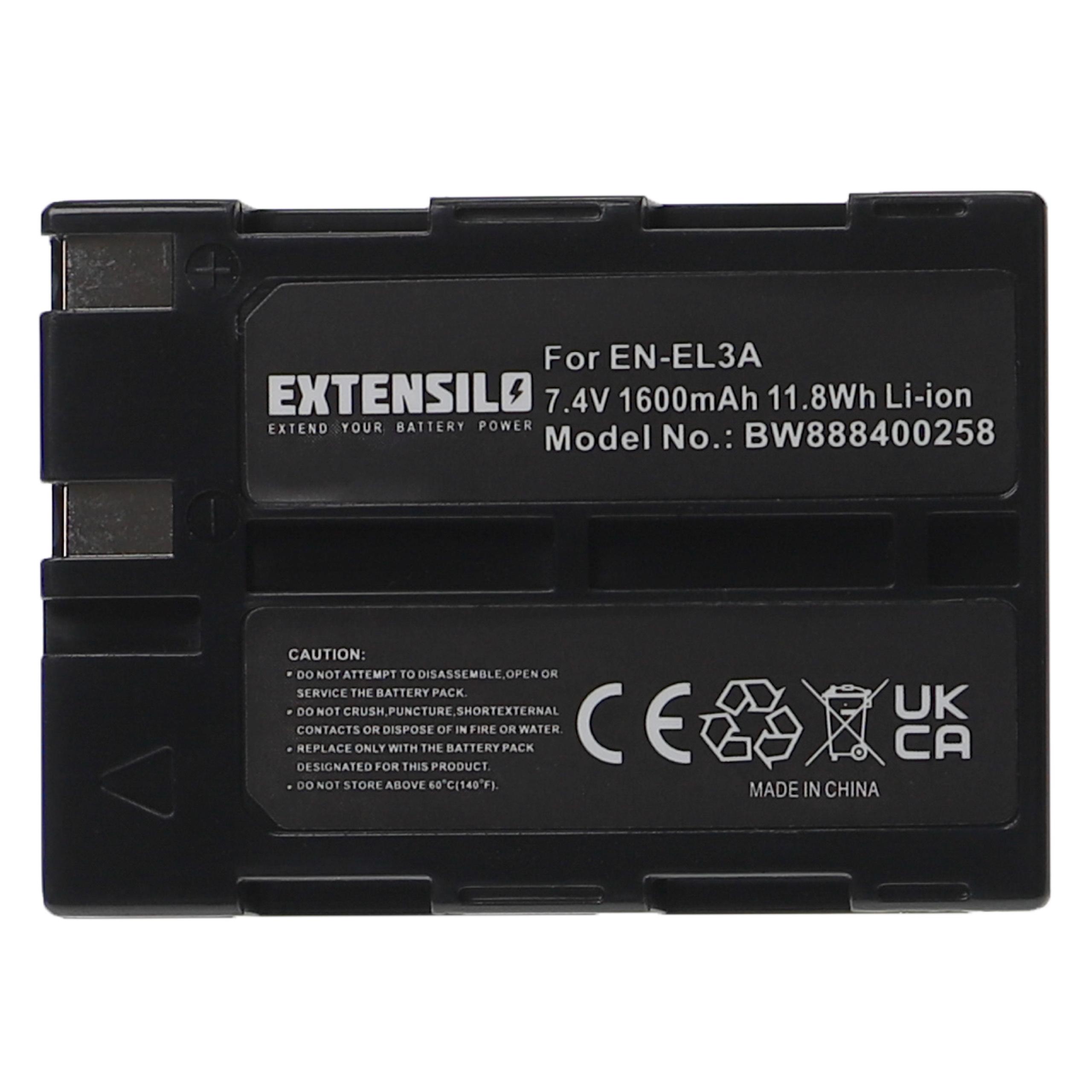 Batterie remplace Nikon EN-EL3, EN-EL3a pour appareil photo - 1600mAh 7,4V Li-ion