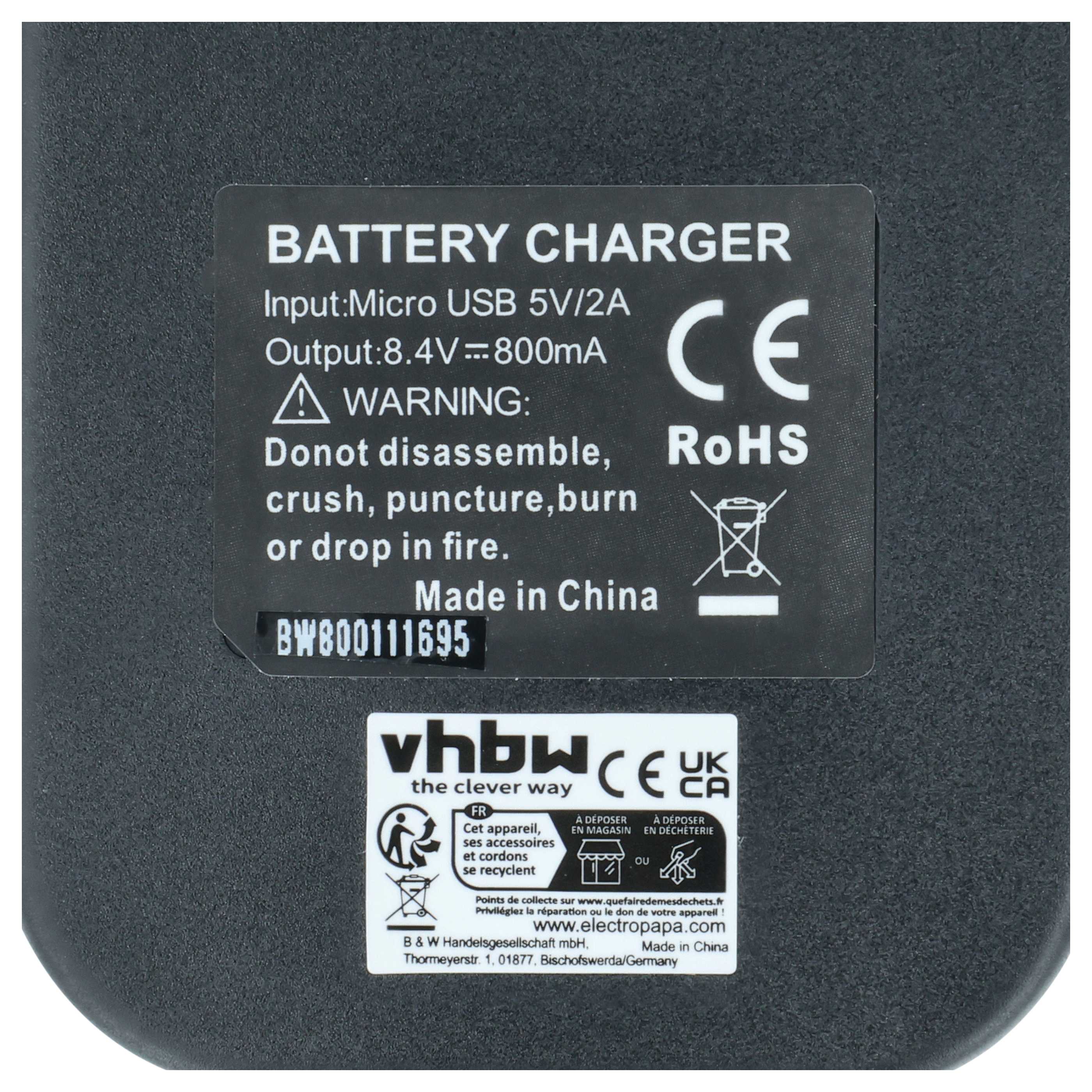 Battery Charger Micro-USB + Cable Micro-USB suitable for Sony DSC-RX10 III Digital Camera - 0.6 A