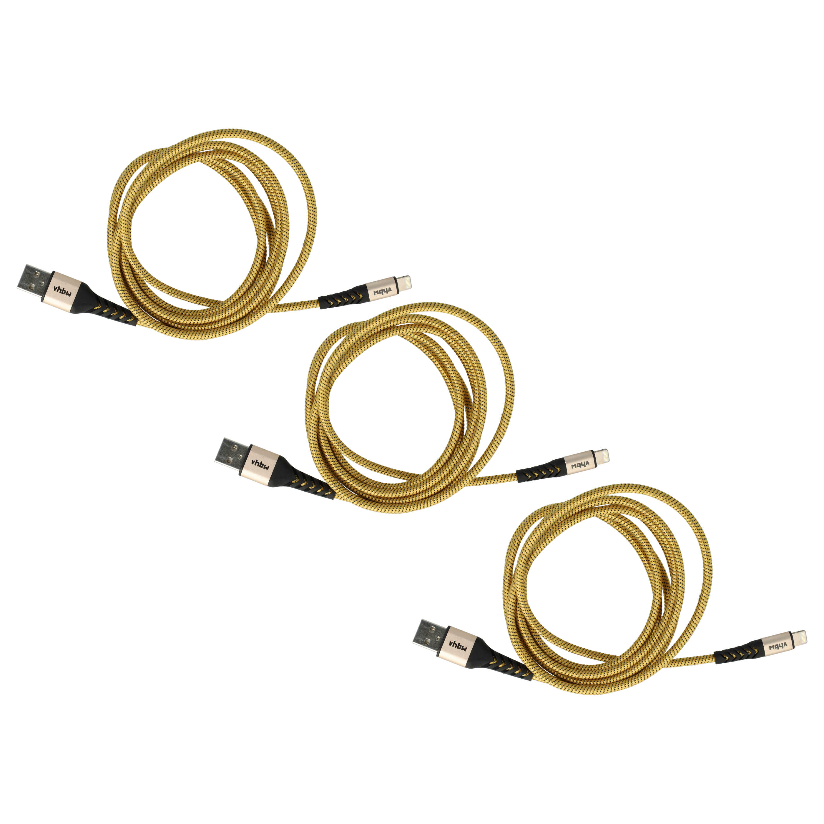 3x Kabel Lightning USB A do urządzeń iOS 1. generacji - czarny / żółty, 180 cm 