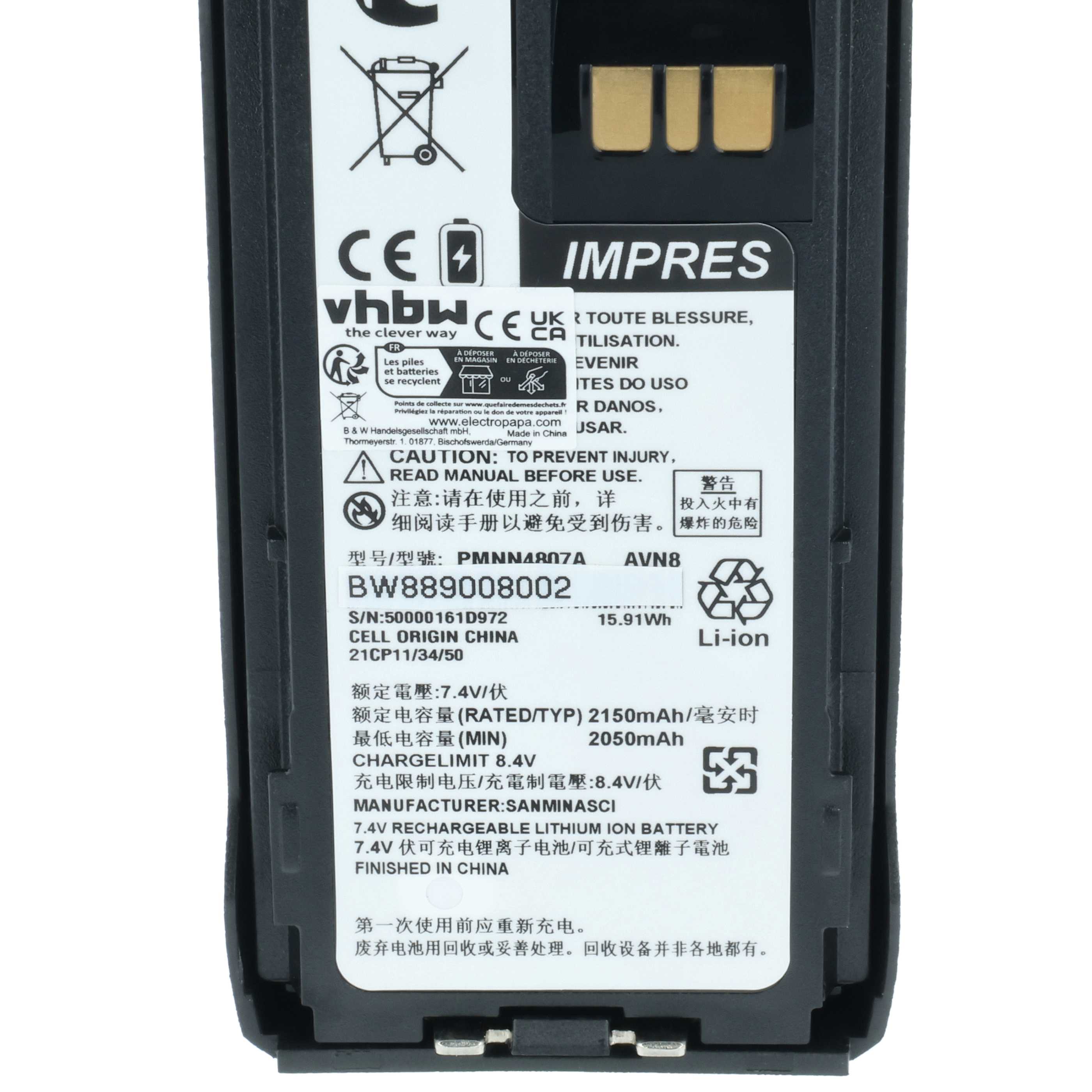 Radio 2x Battery replaces Motorola PMNN4807, PMNN4407A, PMNN4407 - 2150 mAh 8.4 V Li-Ion + Belt Clip