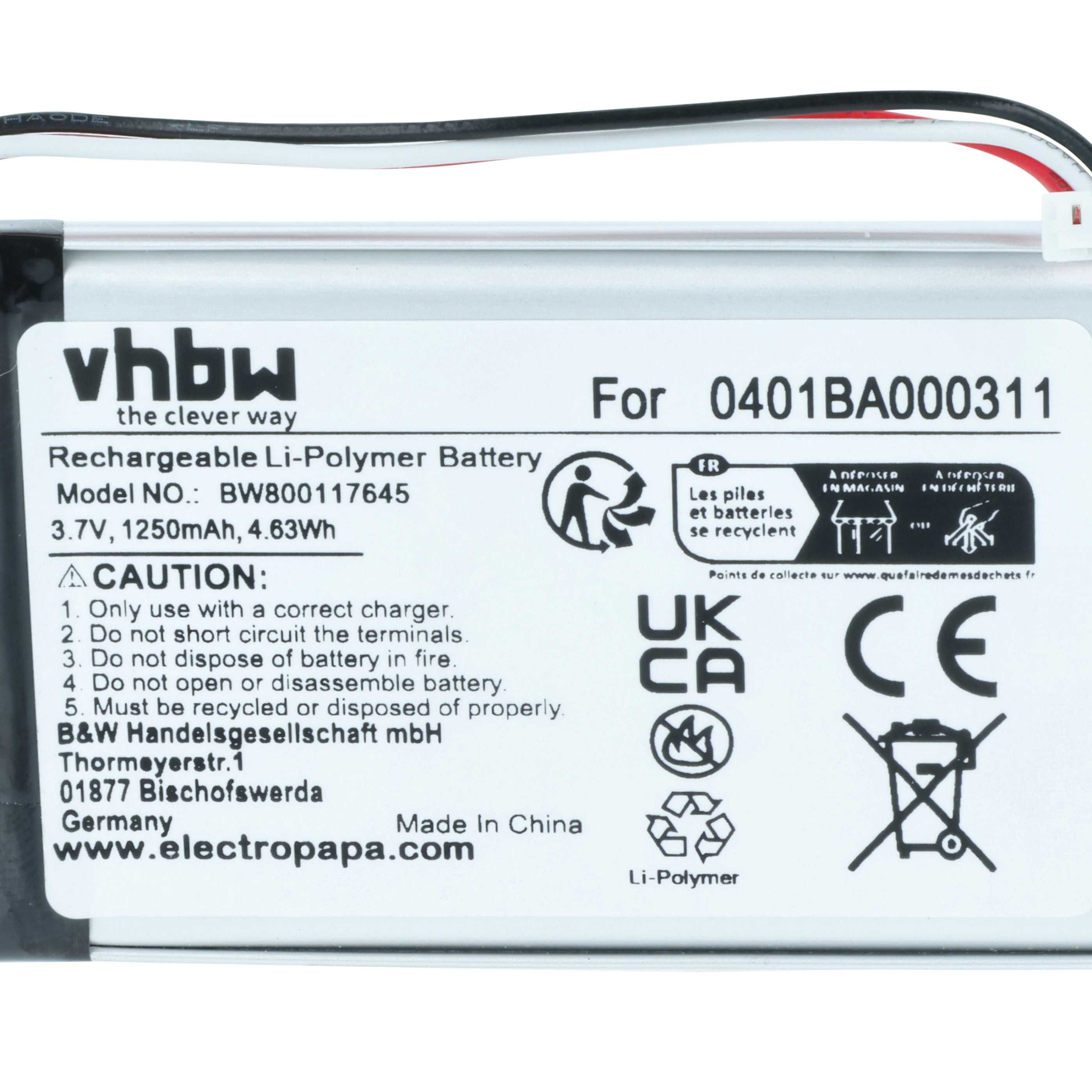 Batteria per telecomando remote controller sostituisce Elca 0401BA000311 - 1250mAh 3,7V Li-Poly