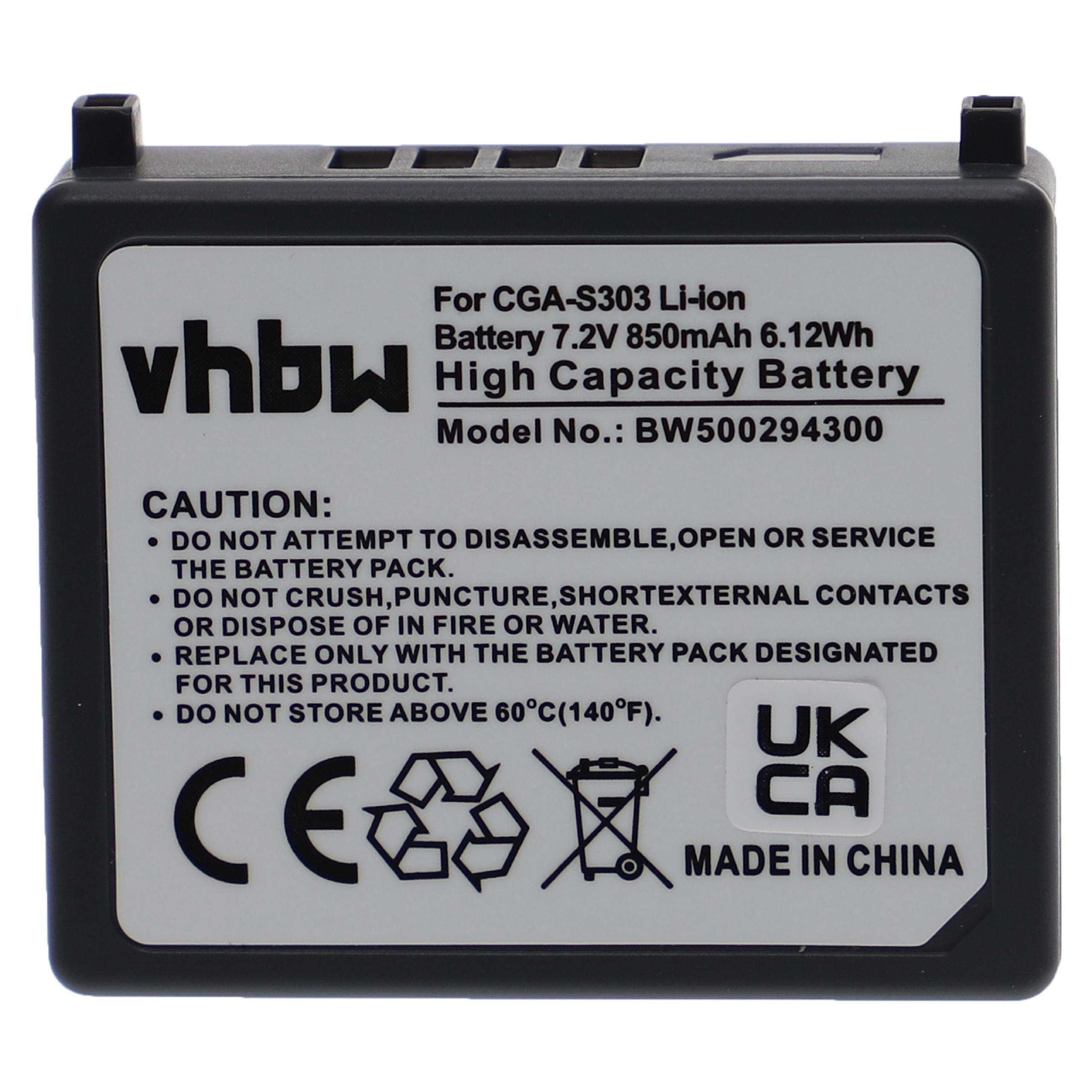 Batterie remplace Panasonic CGA-S303, CGA-S303E pour caméscope - 500mAh 7,2V Li-ion