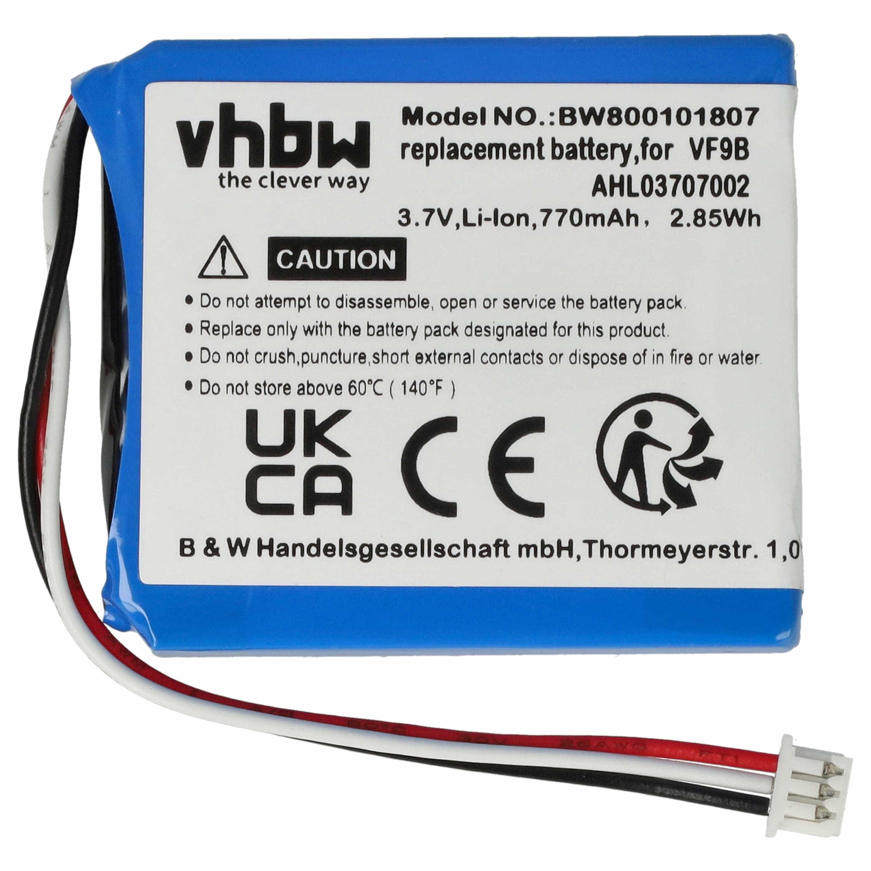 Akumulator do nawigacji GPS zamiennik TomTom VF9B, AHL03706001, AHL03707002, VF9 - 770 mAh 3,7 V Li-Ion