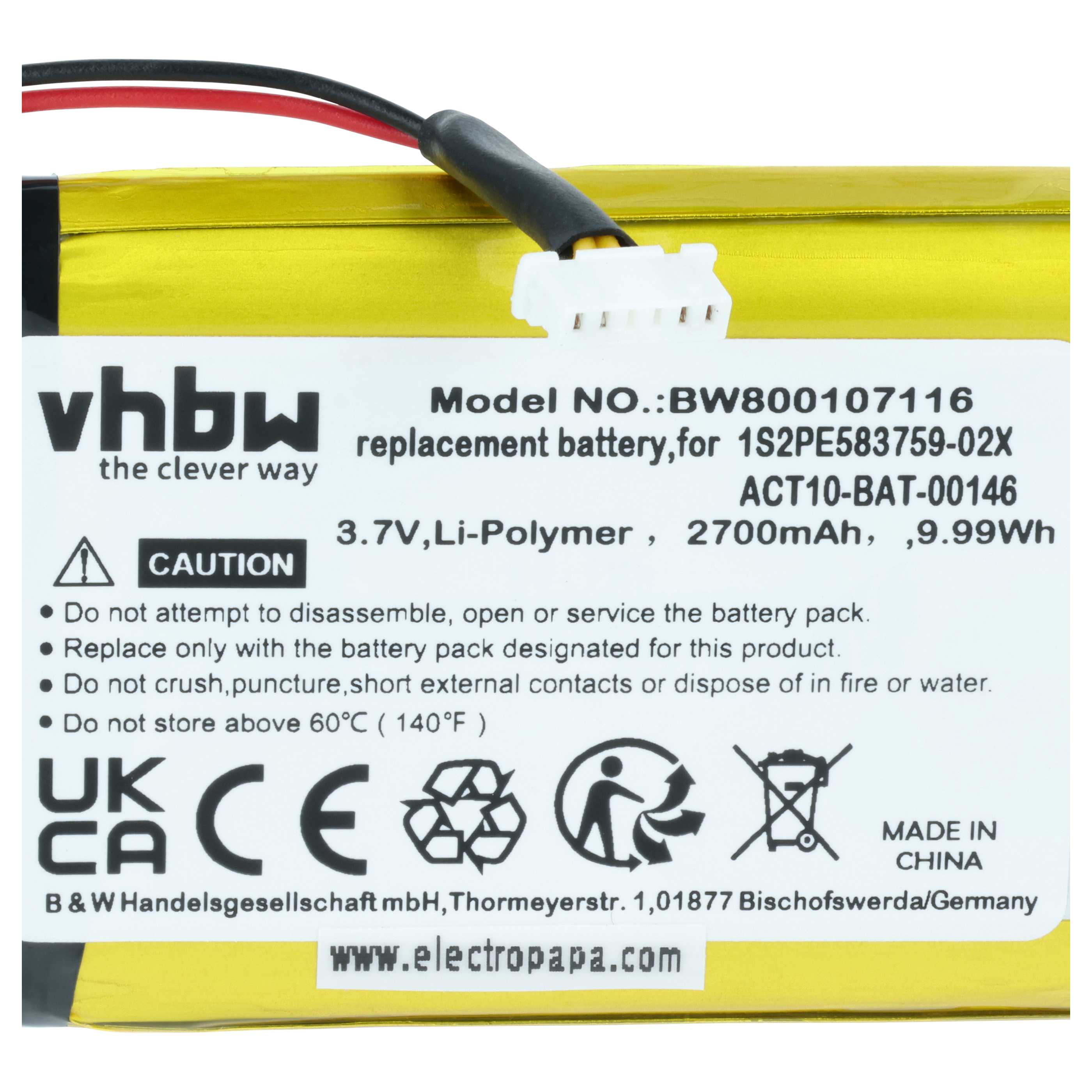 Akumulator do nawigacji GPS zamiennik Satmap 1S2PE583759-02X, ACT10-BAT-00146 - 2700 mAh 3,7 V LiPo