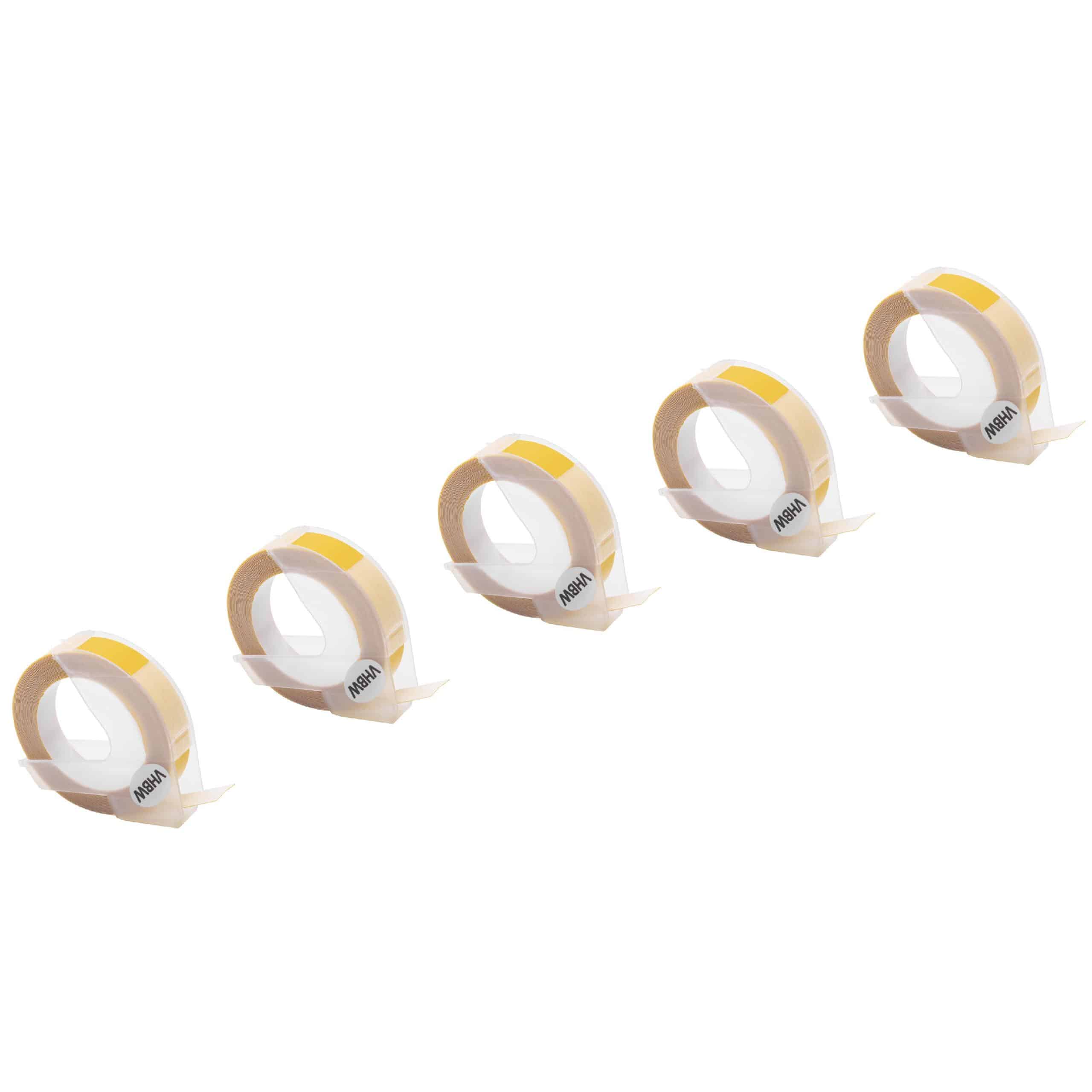 5x 3D Embossing Label Tape replaces Dymo S0898160, 520108 - 9 mm White to Yellow