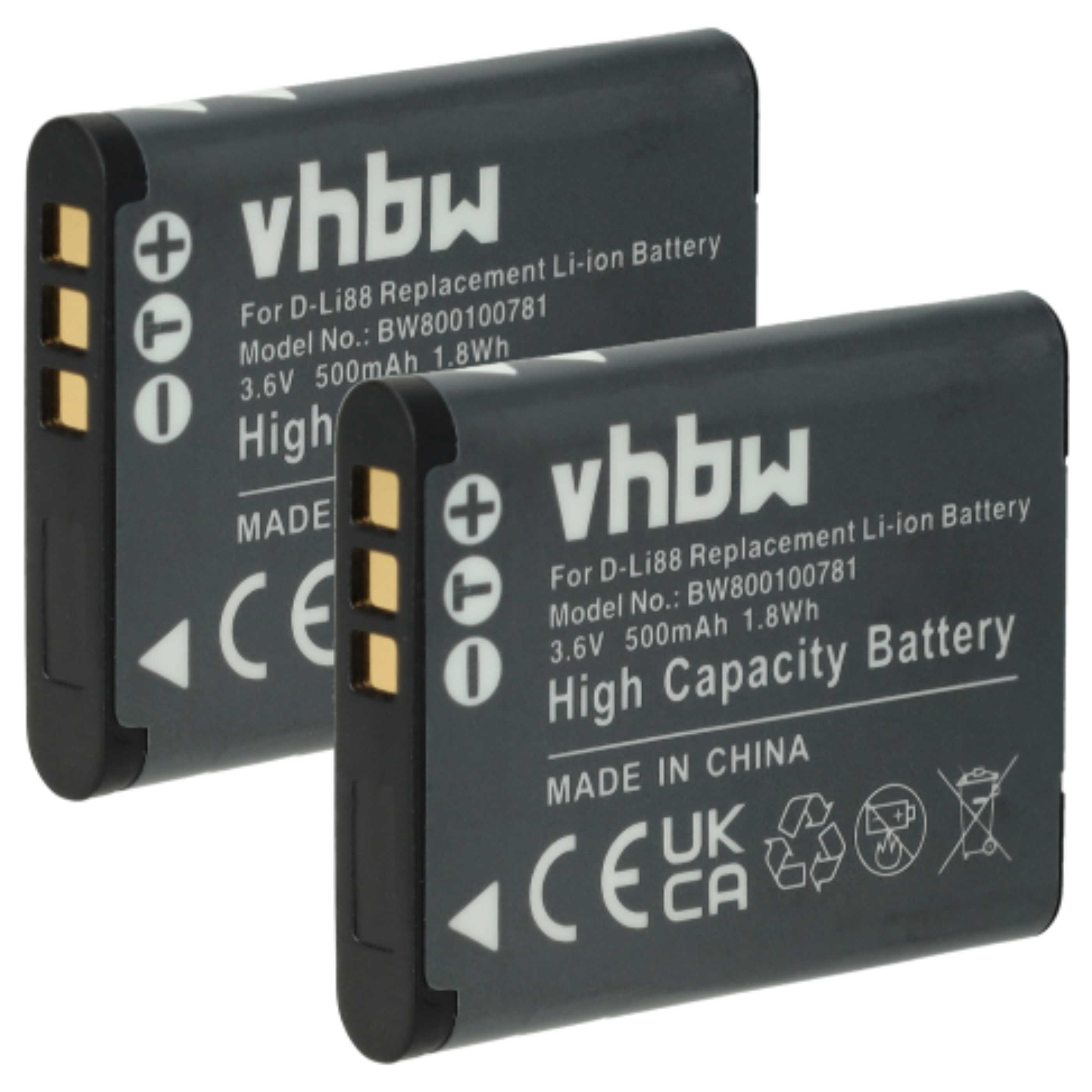 2x Batería reemplaza Panasonic VW-VBX070E, VW-VBX070 para cámara - 500 mAh 3,6 V Li-Ion