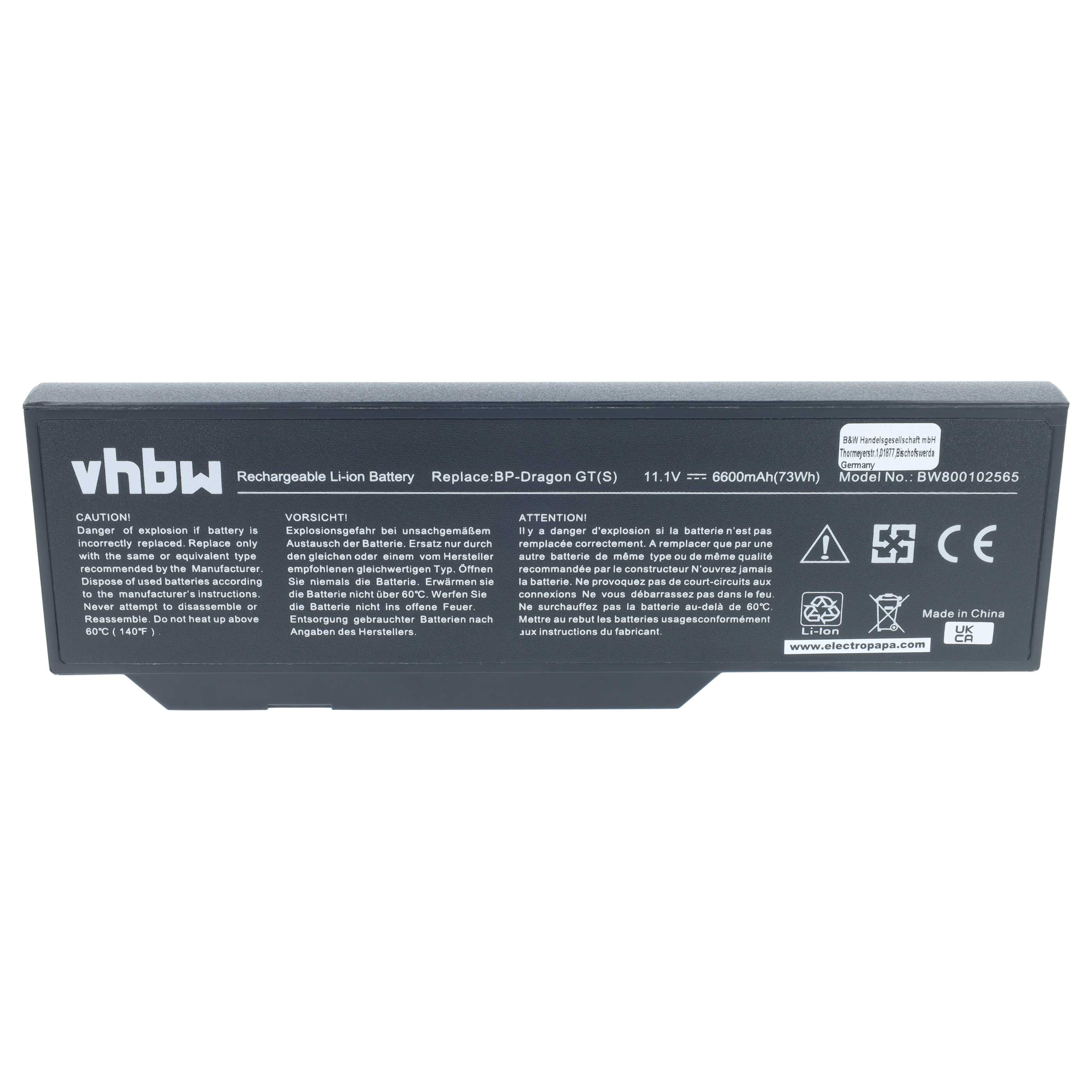 Notebook-Akku als Ersatz für 40019327, 40020374, 441807800002 für Mitac - 6600mAh 11,1V Li-Ion, schwarz