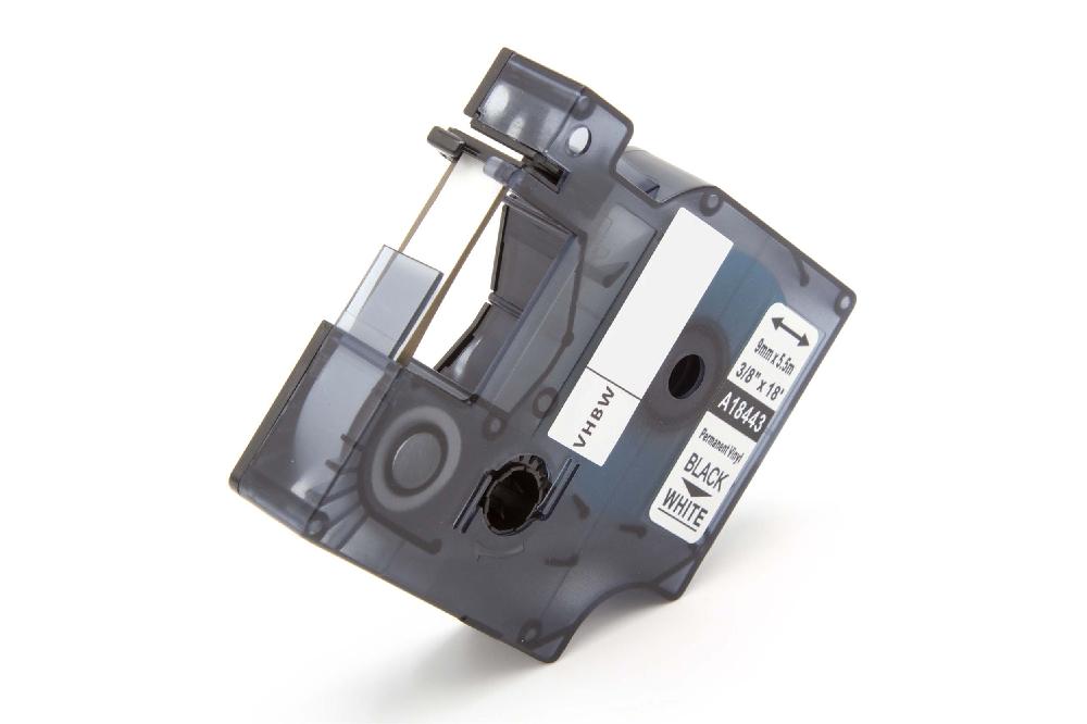 Cassette à ruban remplace Dymo 18443 - 9mm lettrage Noir ruban Blanc, vinyle