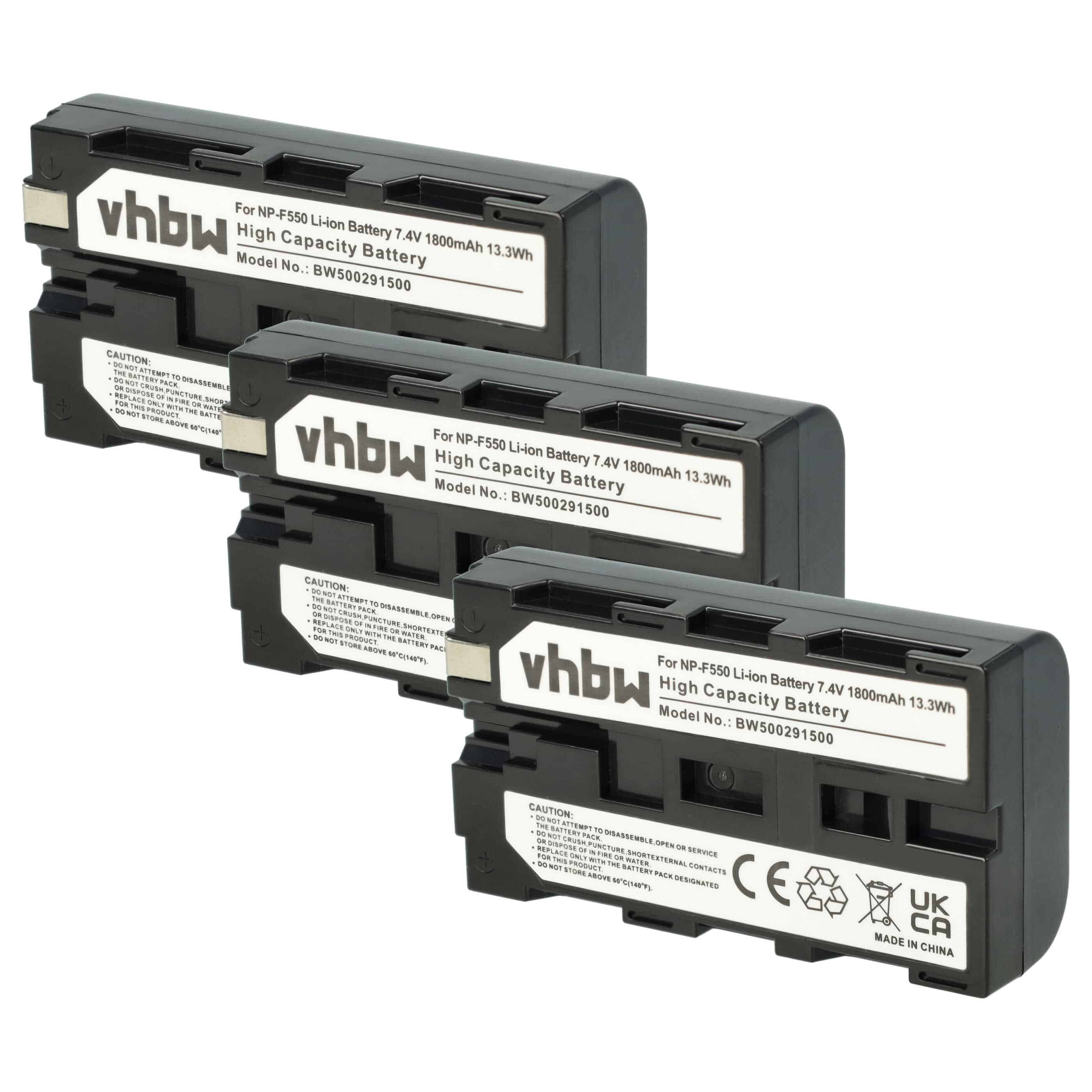 Videocamera 3x Battery replaces Sony NP-530, NP-F530, NP-F330, NP-930, NP-F550, NP-730 - 1800 mAh 7.2 V Li-Ion