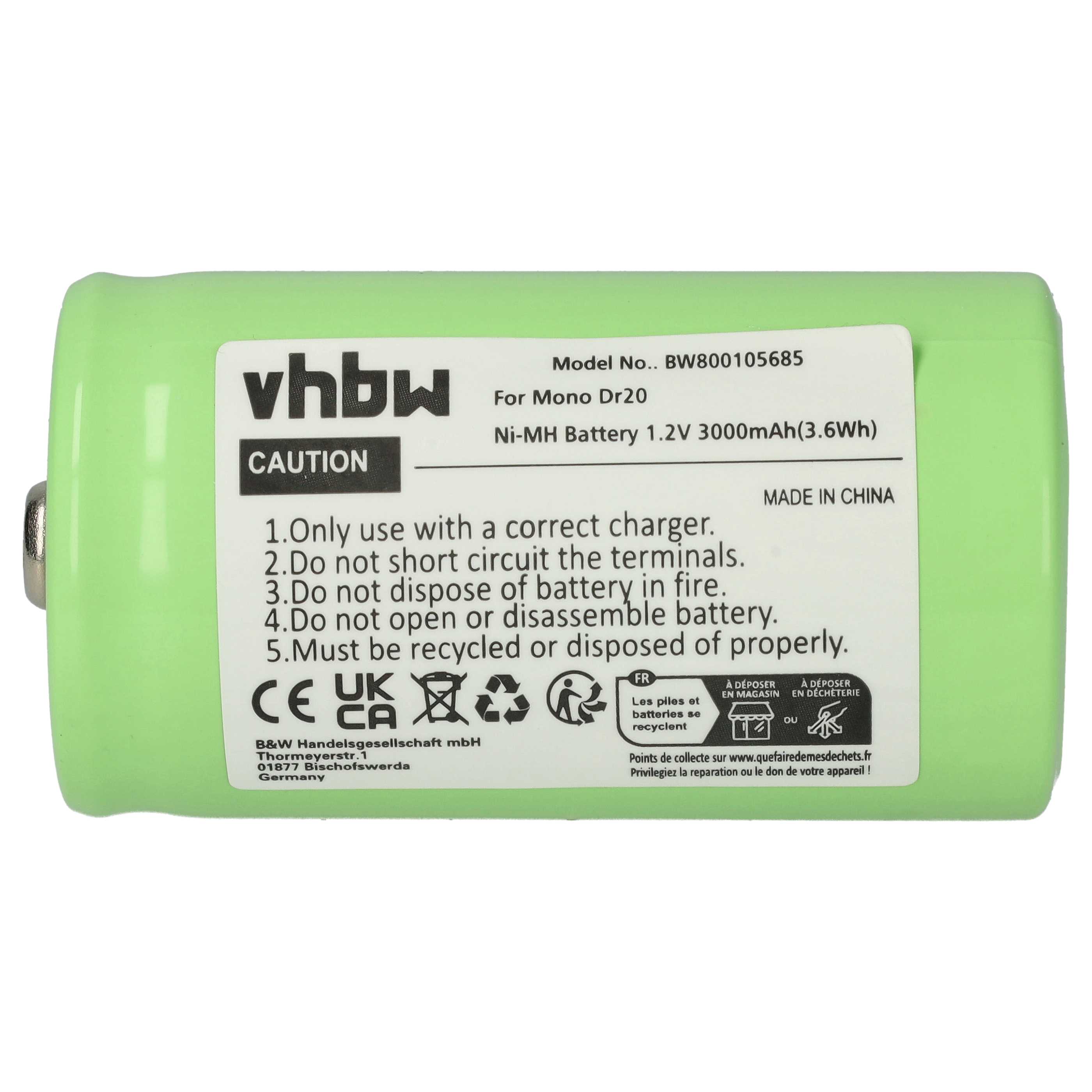 Radio 2x Battery replaces HR20, D, LR20, KR20, R20, Mono - 3000 mAh 1.2 V NiMH