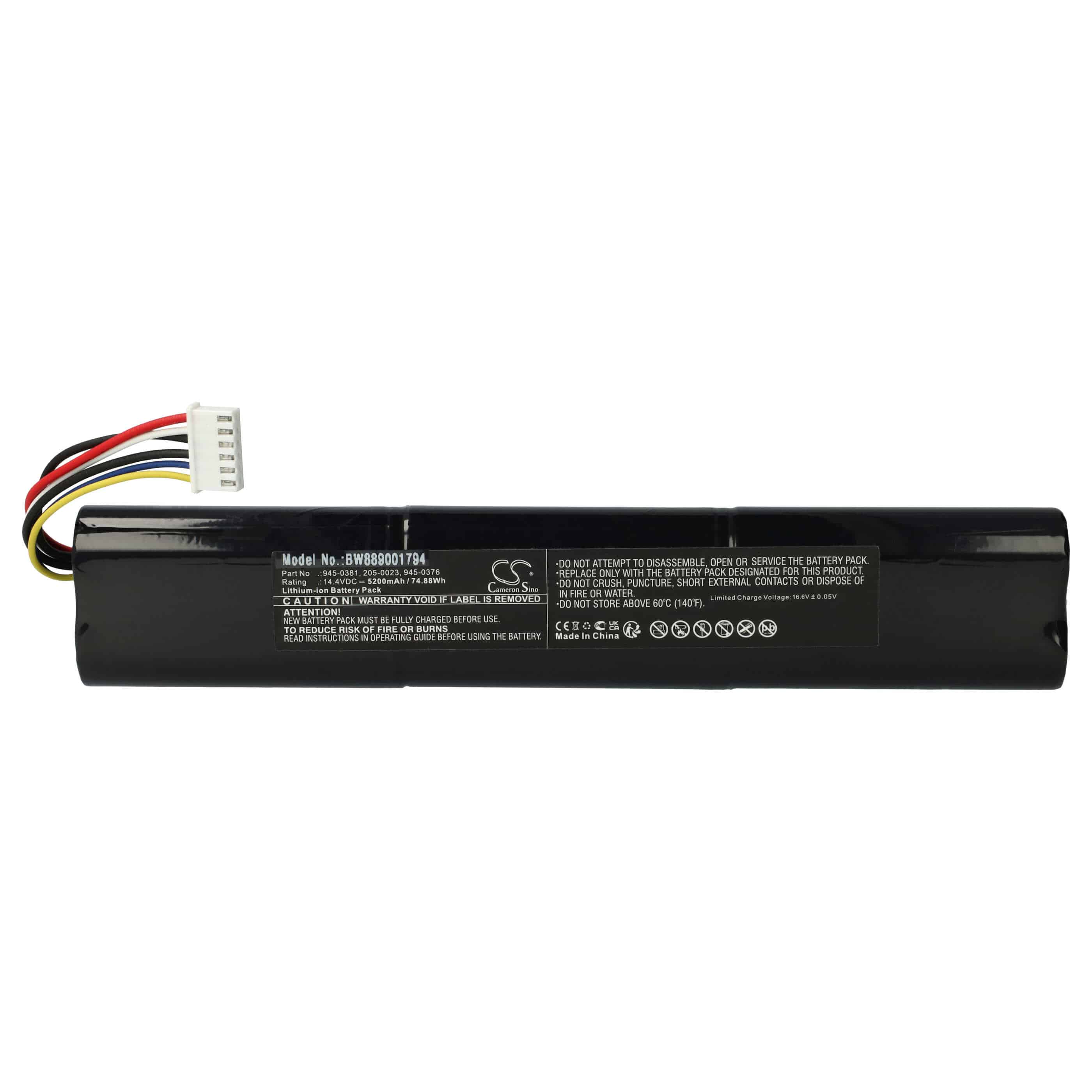 Battery replaces Neato 945-0376, 205-0026, 205-0023, 205-0022, 205-0021, 945-0381 for Neato 5200mAh, 14.4V, Li-Ion