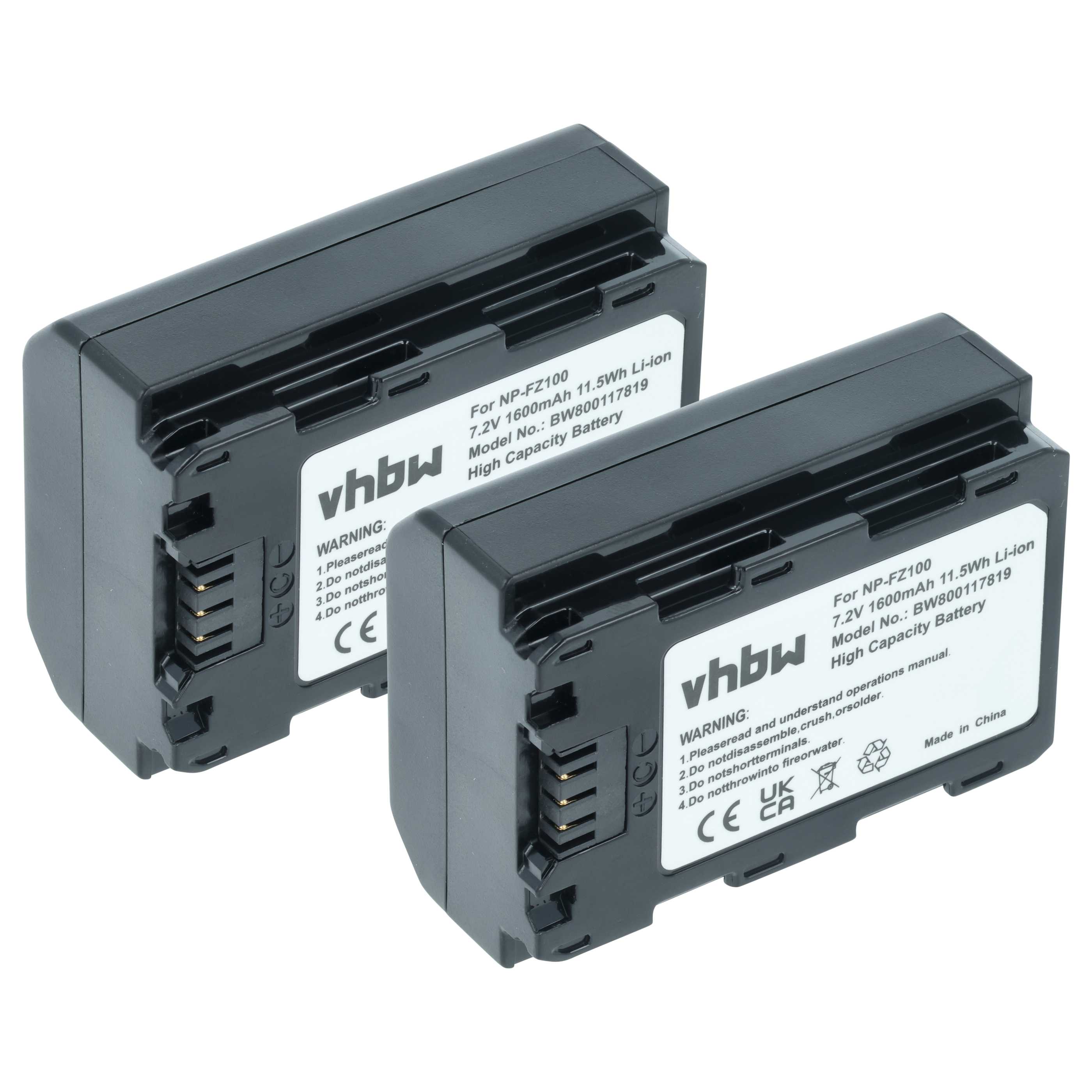 2x Battery replaces Sony NP-FZ100 - 1600mAh, 7.2V, Li-polymer