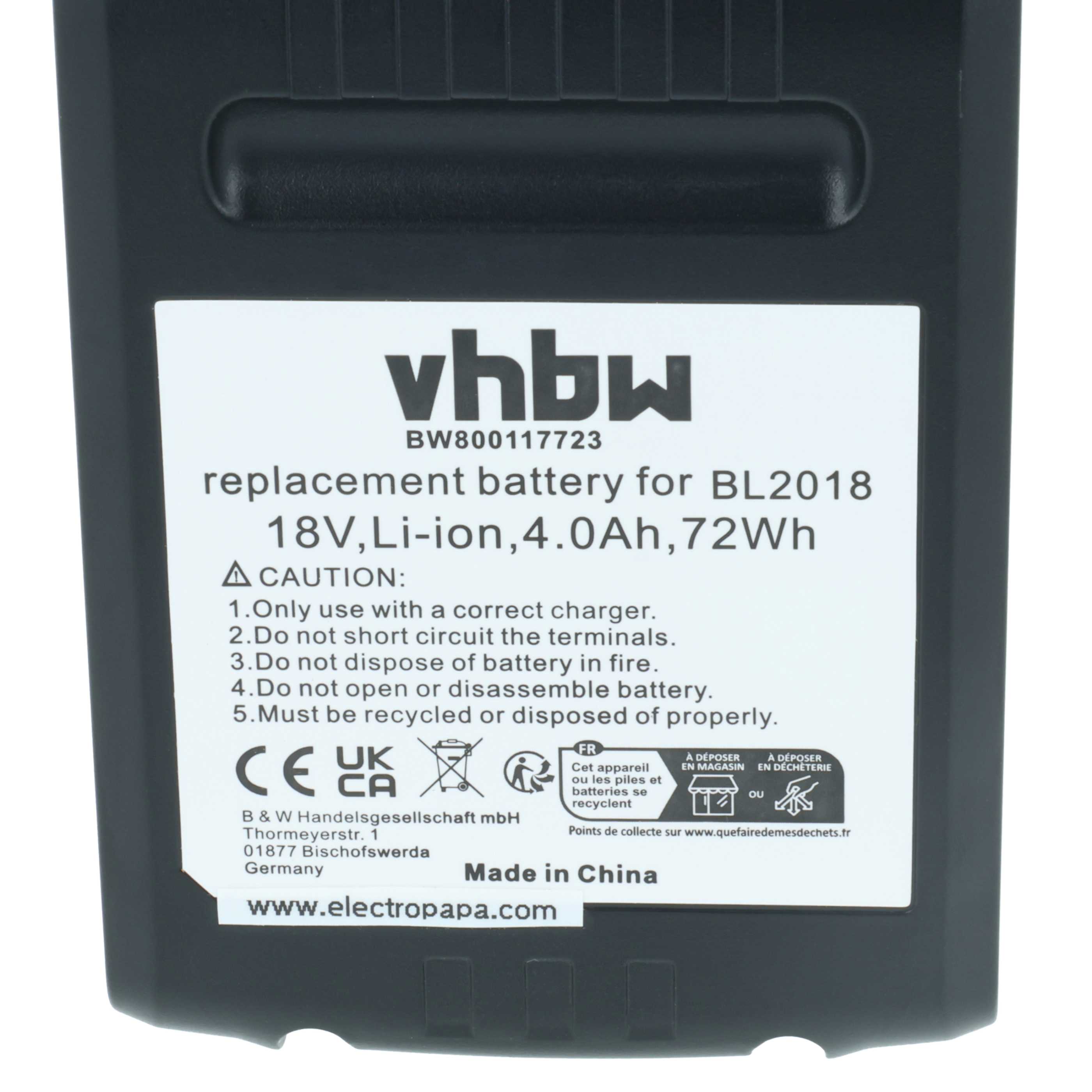 2x Battery replaces Black & Decker BL1318, BL1518, BL1518-XJ Electric Power Tool - 4000 mAh, 18 V, Li-Ion