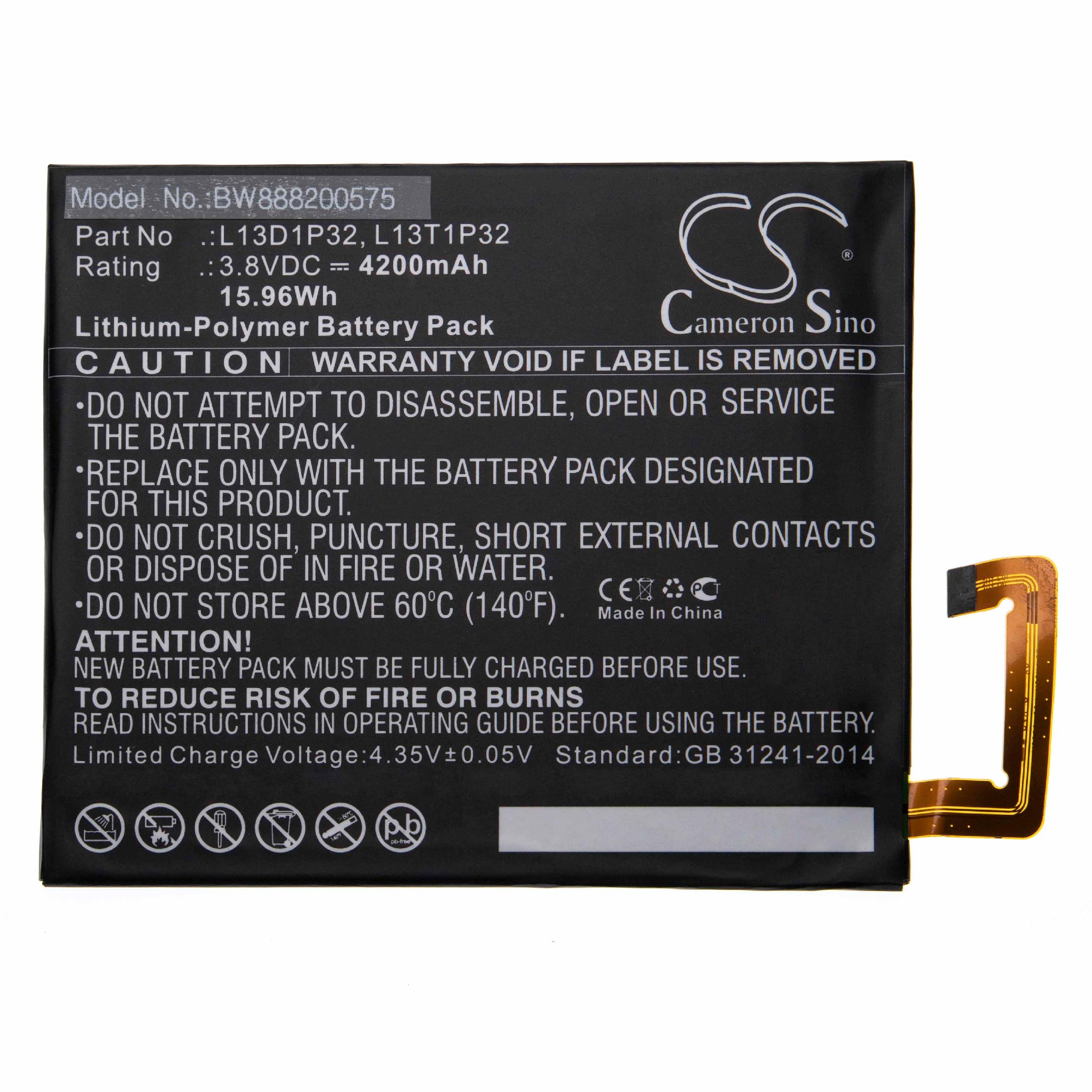 Tablet Battery Replacement for Lenovo L13D1P32, L13T1P32 - 4200mAh 3.8V Li-polymer