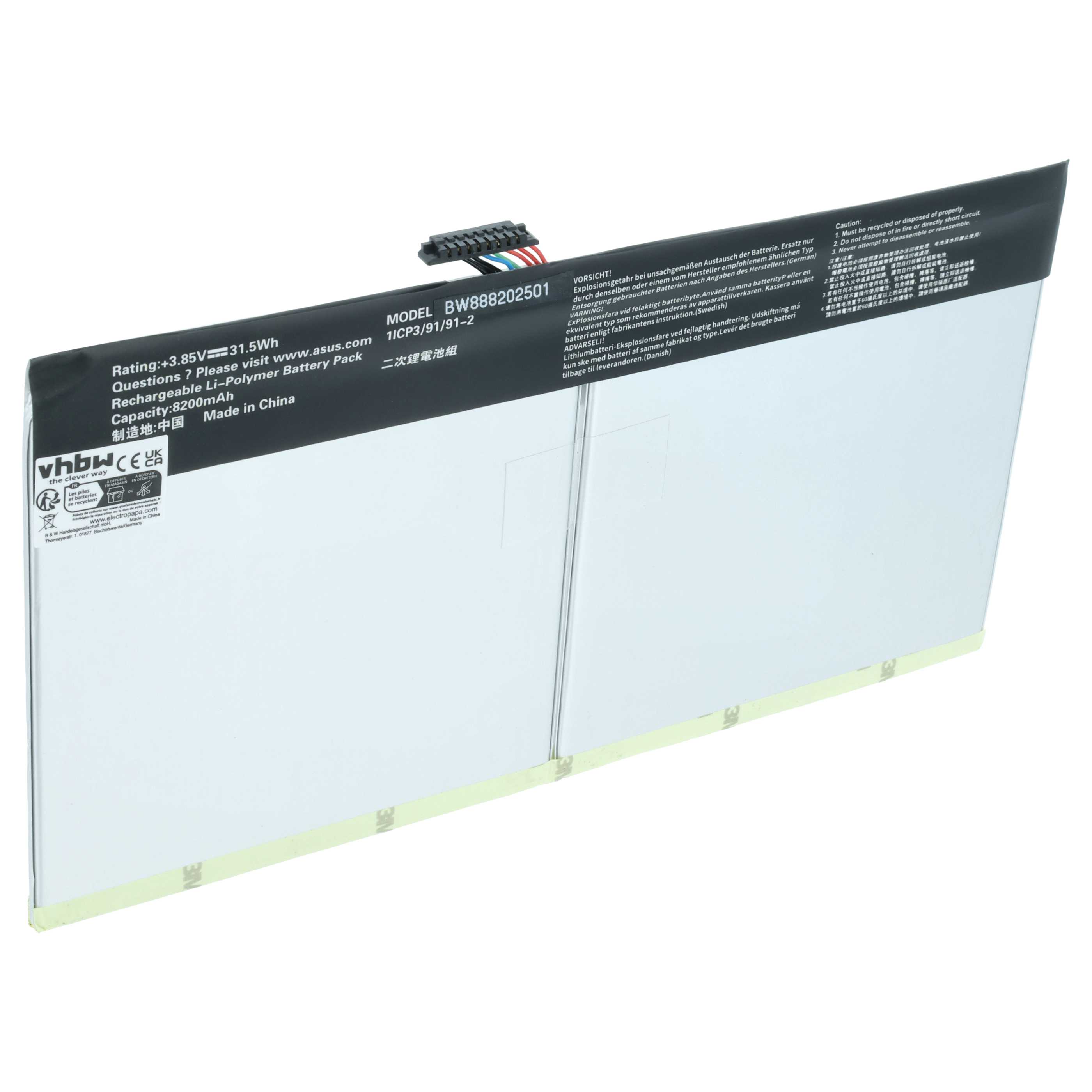 Batteria per tablet sostituisce Asus 0B200-02120000, 0B200-02120100, AD2068520 - 8200mAh 3,85V Li-Poly