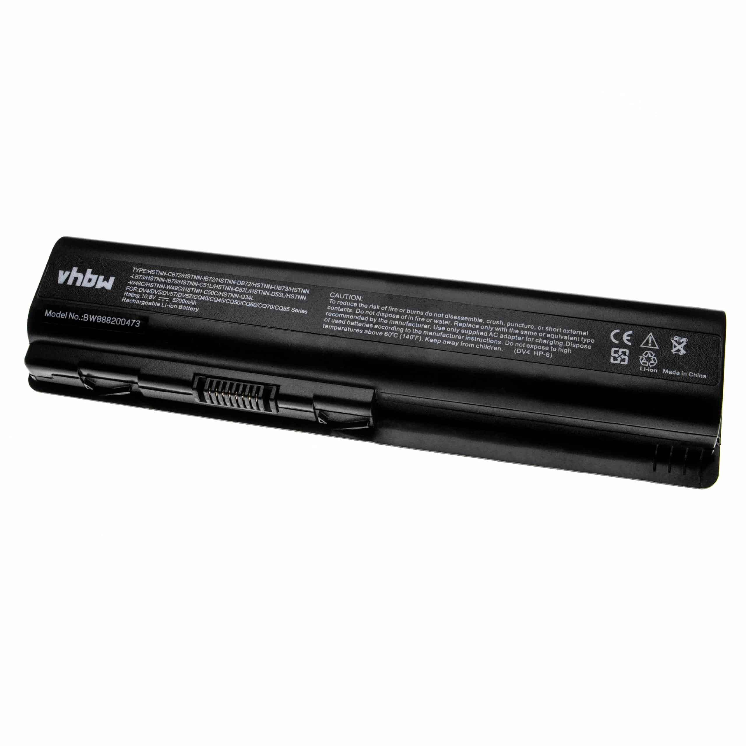 Batterie remplace Compaq 462890-541, 462889-121 pour ordinateur portable - 5200mAh 10,8V Li-ion, noir