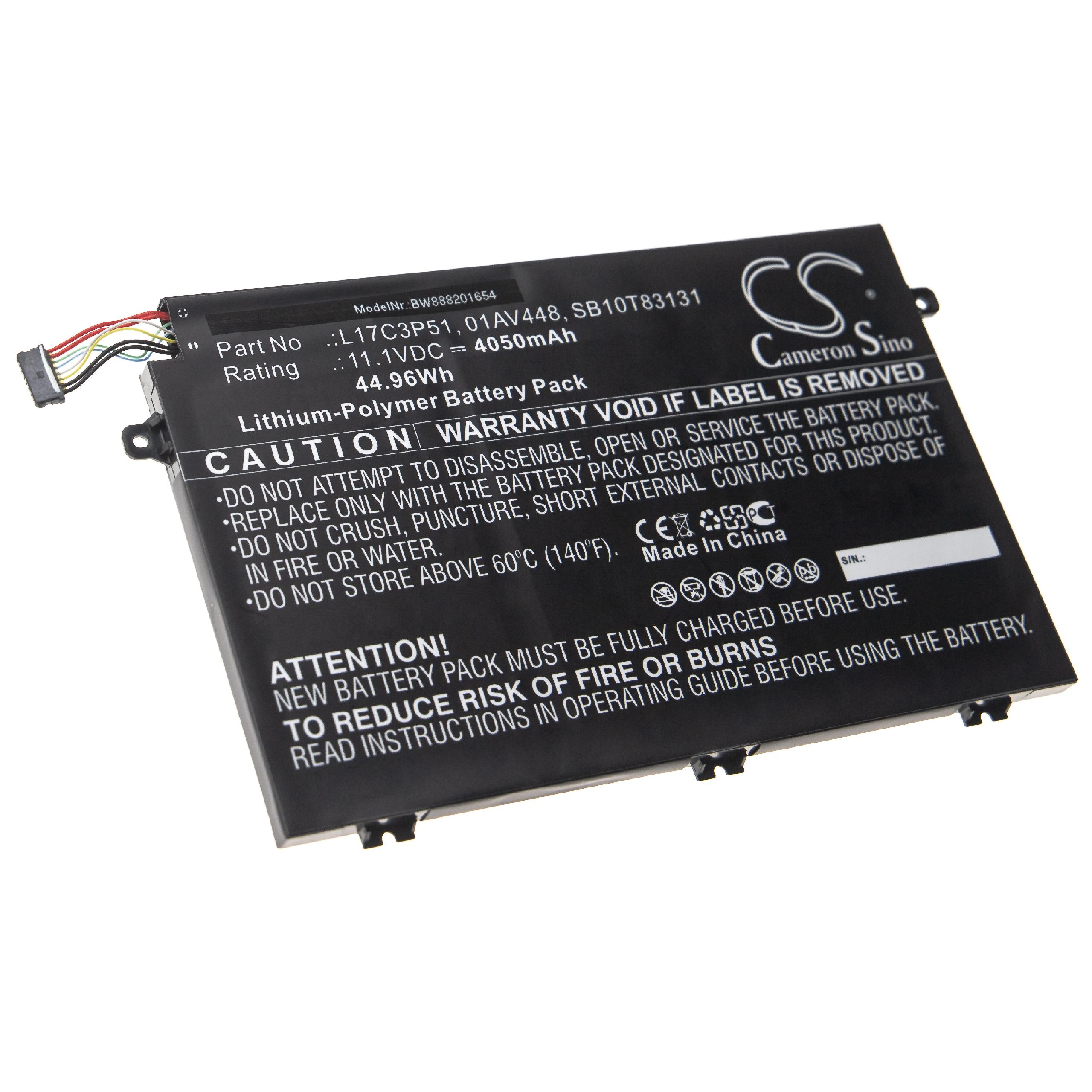Batterie remplace Lenovo 5B10W13887, 01AV446, 01AV448 pour ordinateur portable - 4050mAh 11,1V Li-polymère