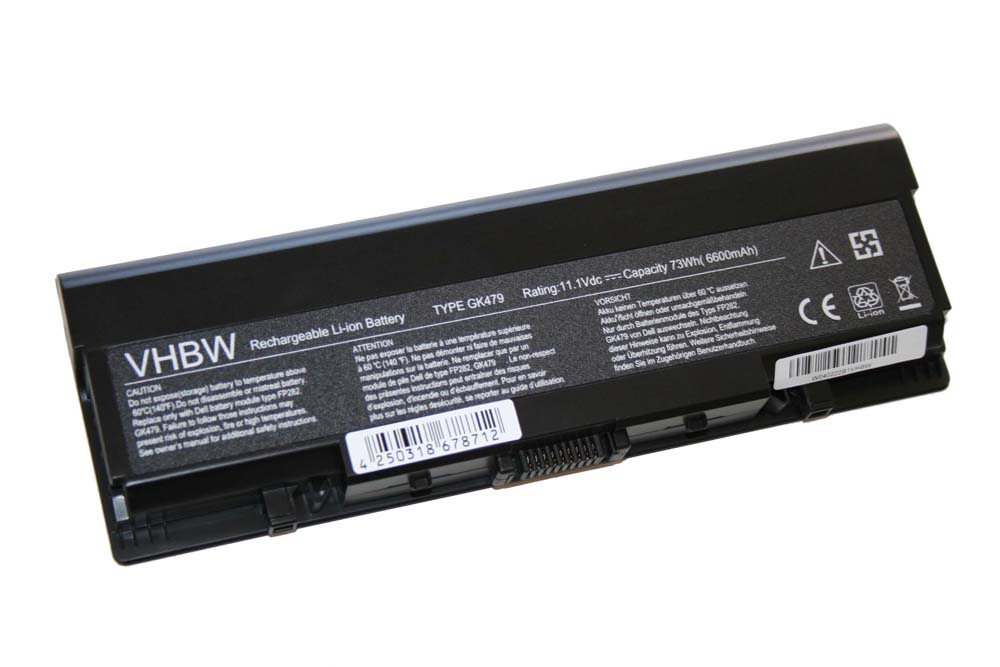 Batterie remplace Dell 312-0513, 312-0518, 312-0504 pour ordinateur portable - 6600mAh 11,1V Li-ion, noir