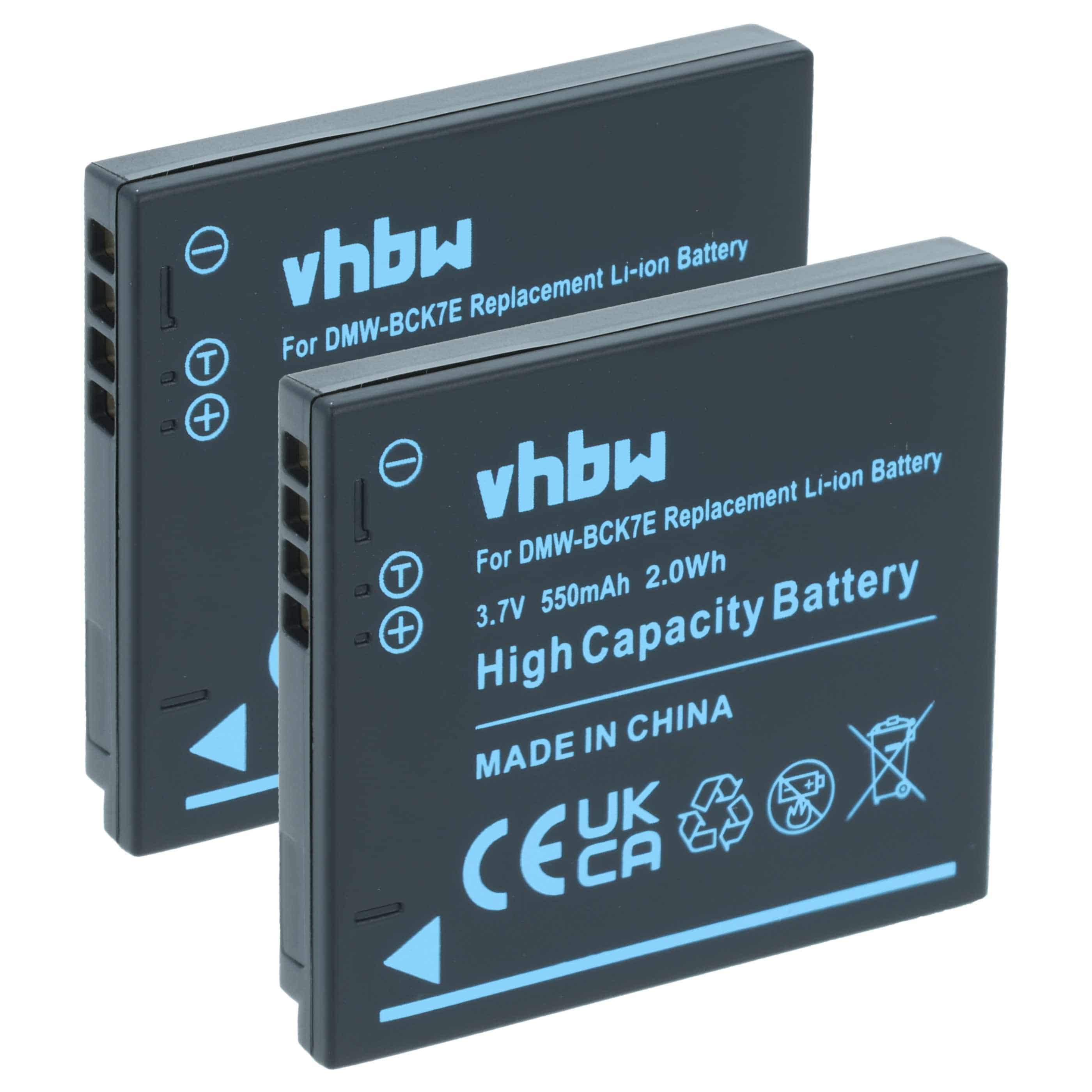 2x Battery replaces Panasonic NCA-YN101G, NCA-YN101F, DMW-BCK7PP, DMW-BCK7E, DMW-BCK7 - 550mAh, 3.7V, Li-Ion