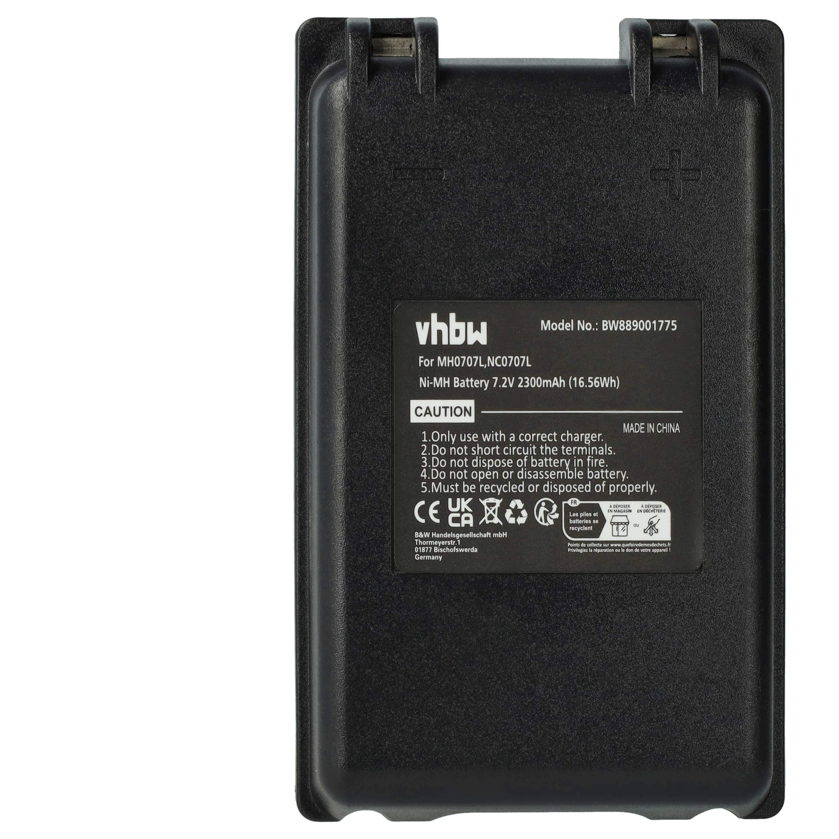 Battery as Replacement for Autec MH0707L, NC0707L Remote Control - 2300 mAh 7.2 V NiMH