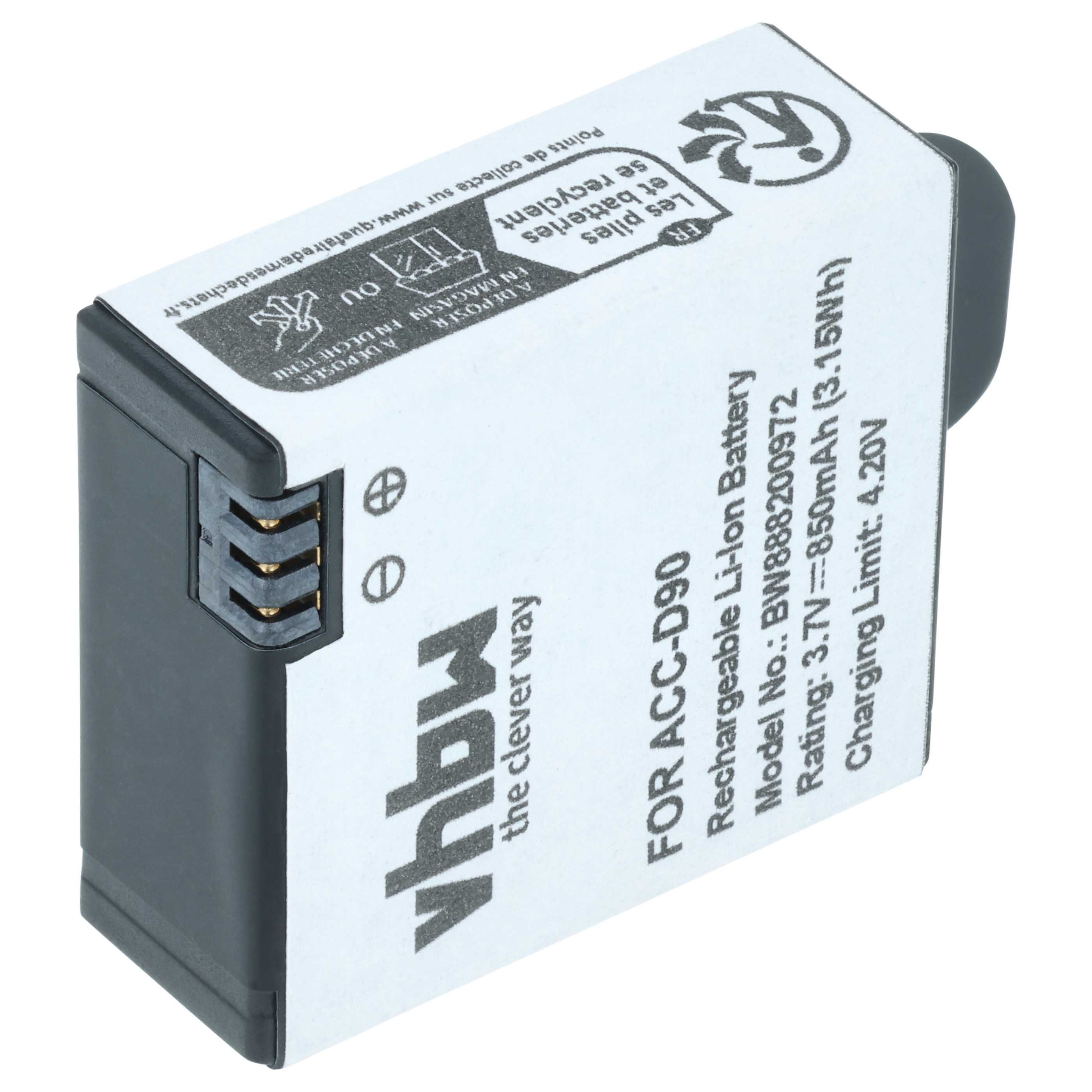 Battery replaces AEE ACC-D90 - 850mAh, 3.7V, Li-Ion