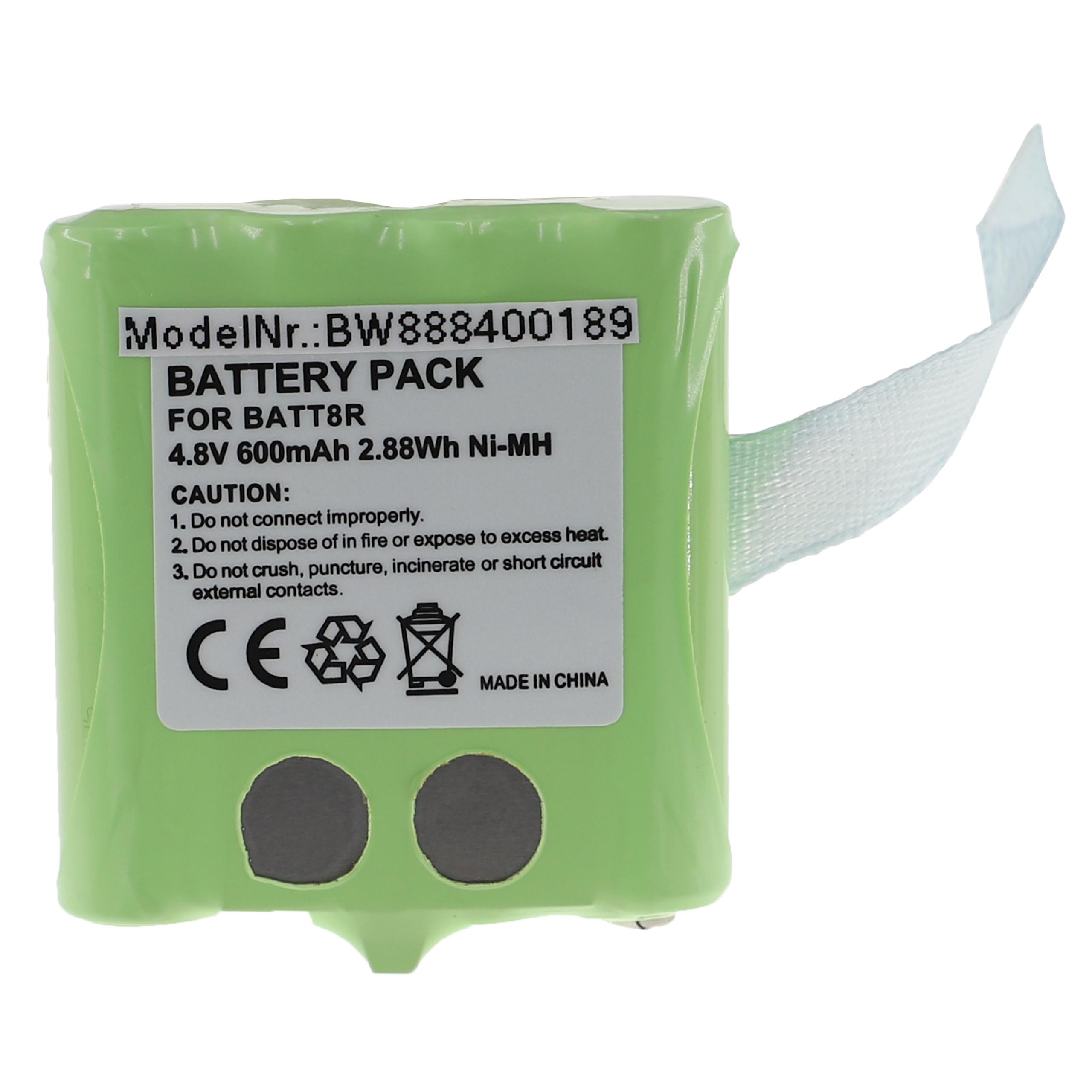 Batería reemplaza BATT8R, KEBT072A, KEBT-072-A para radio, walkie-talkie Midland - 600 mAh 4,8 V NiMH