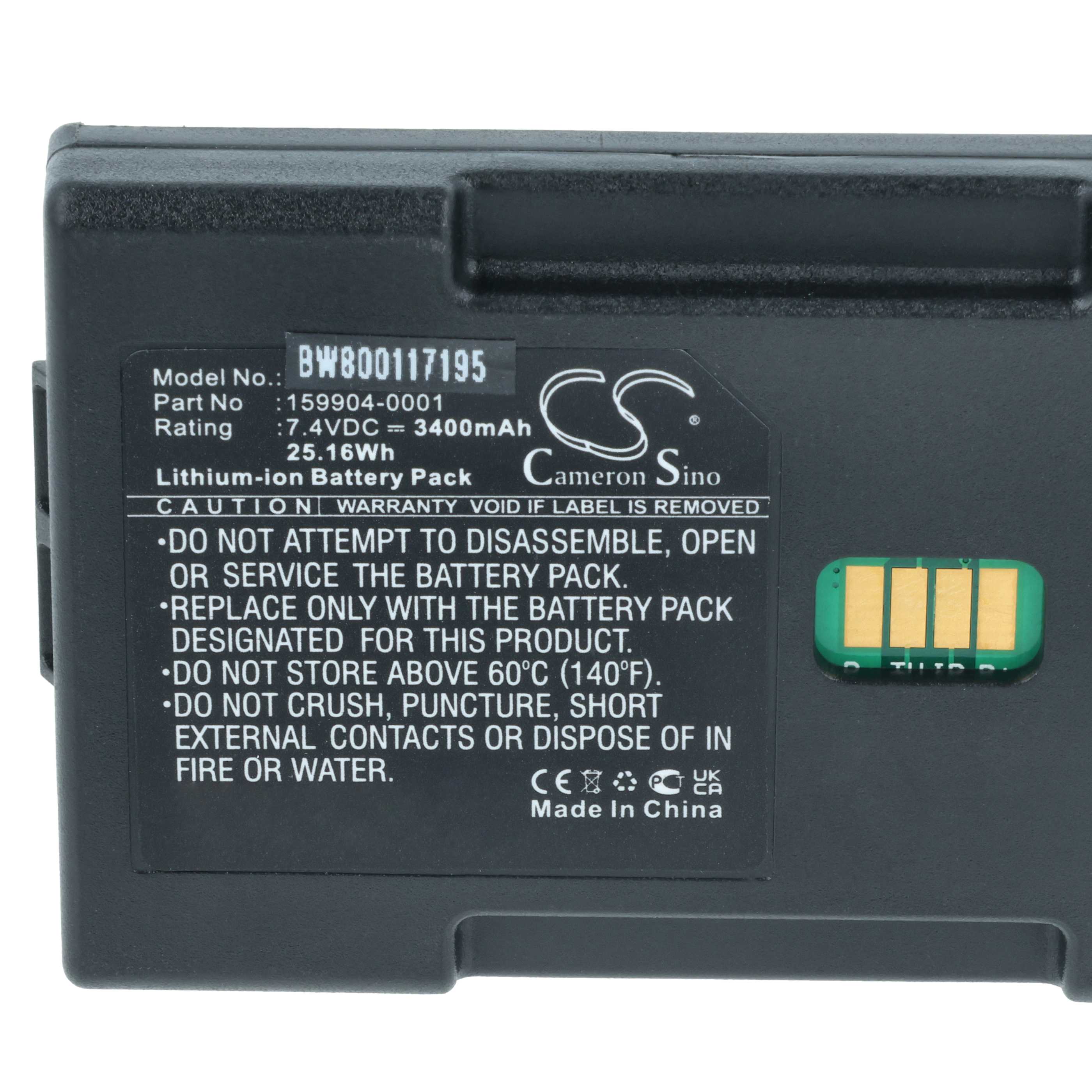 Batería reemplaza LXE 161772-0001, 159904-0001 para escáner código de barras (3400 mAh, 7,4 V, Li-Ion)