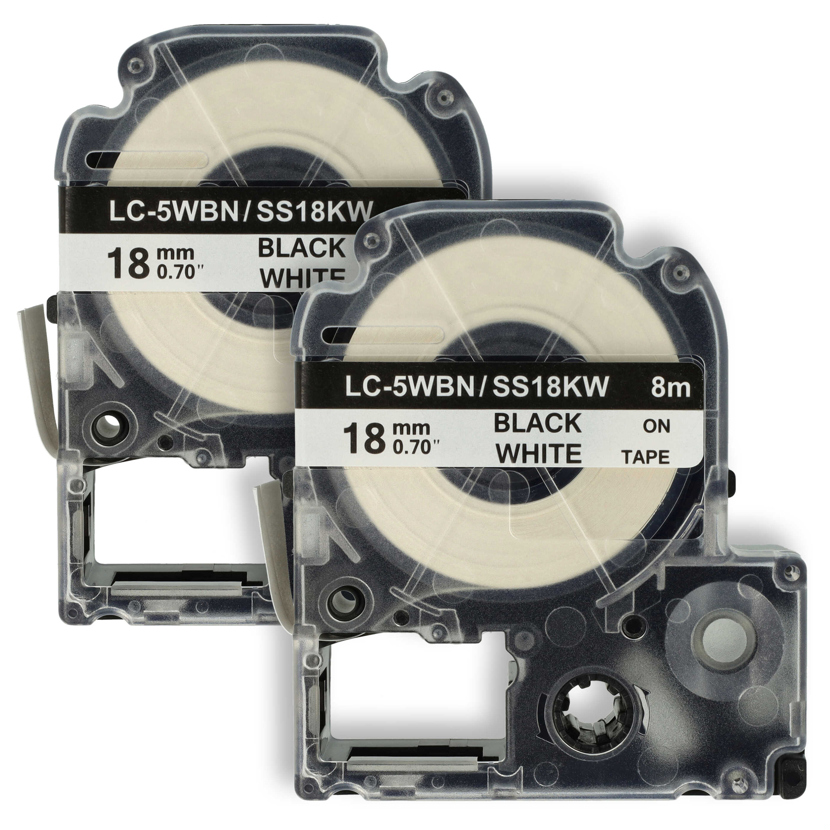 2x Cassetta nastro sostituisce Epson SS18KW, LC-5WBN per etichettatrice 18mm nero - bianco