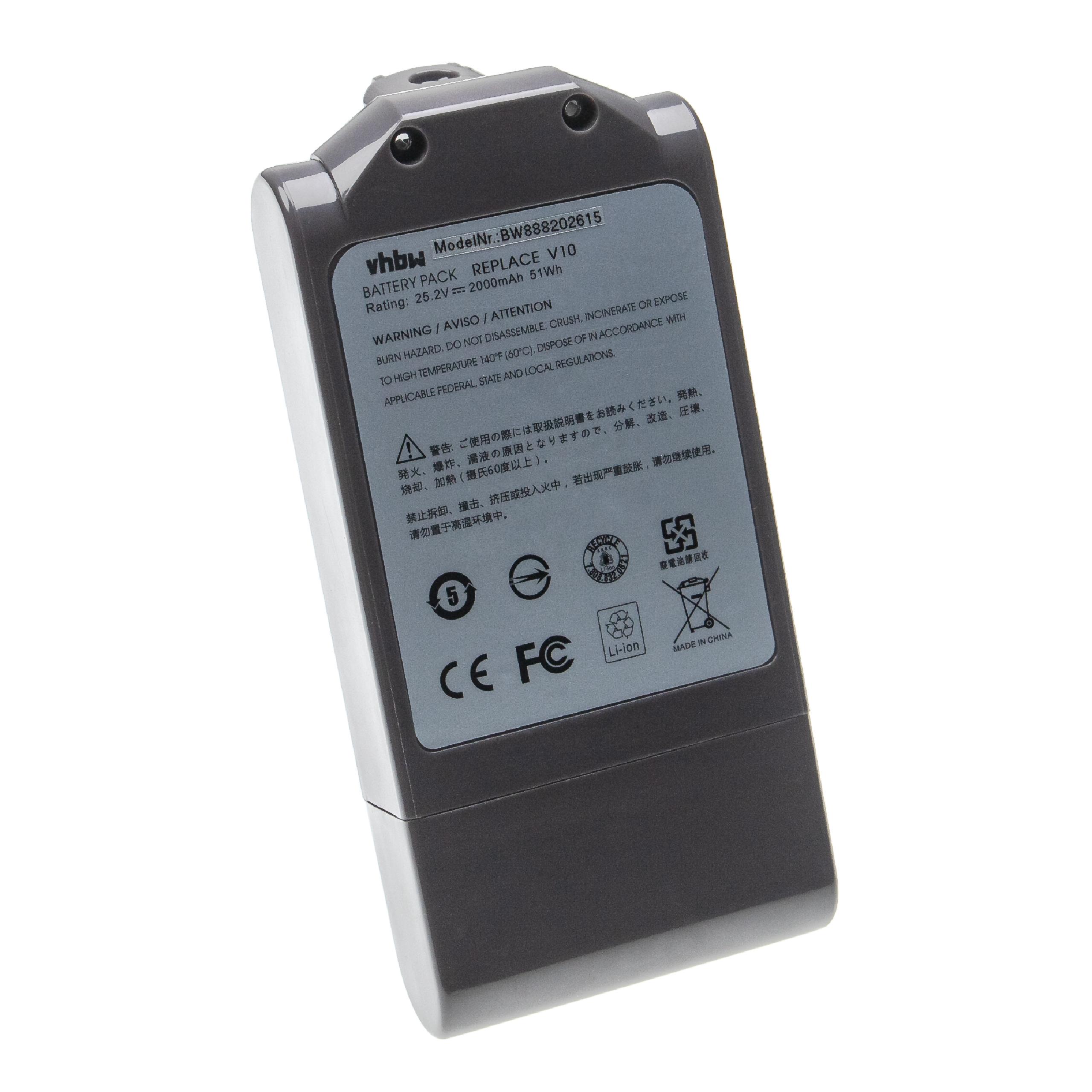 Batterie remplace Dyson SV12, 969352-07, 206340 pour aspirateur - 2000mAh 25,2V Li-ion